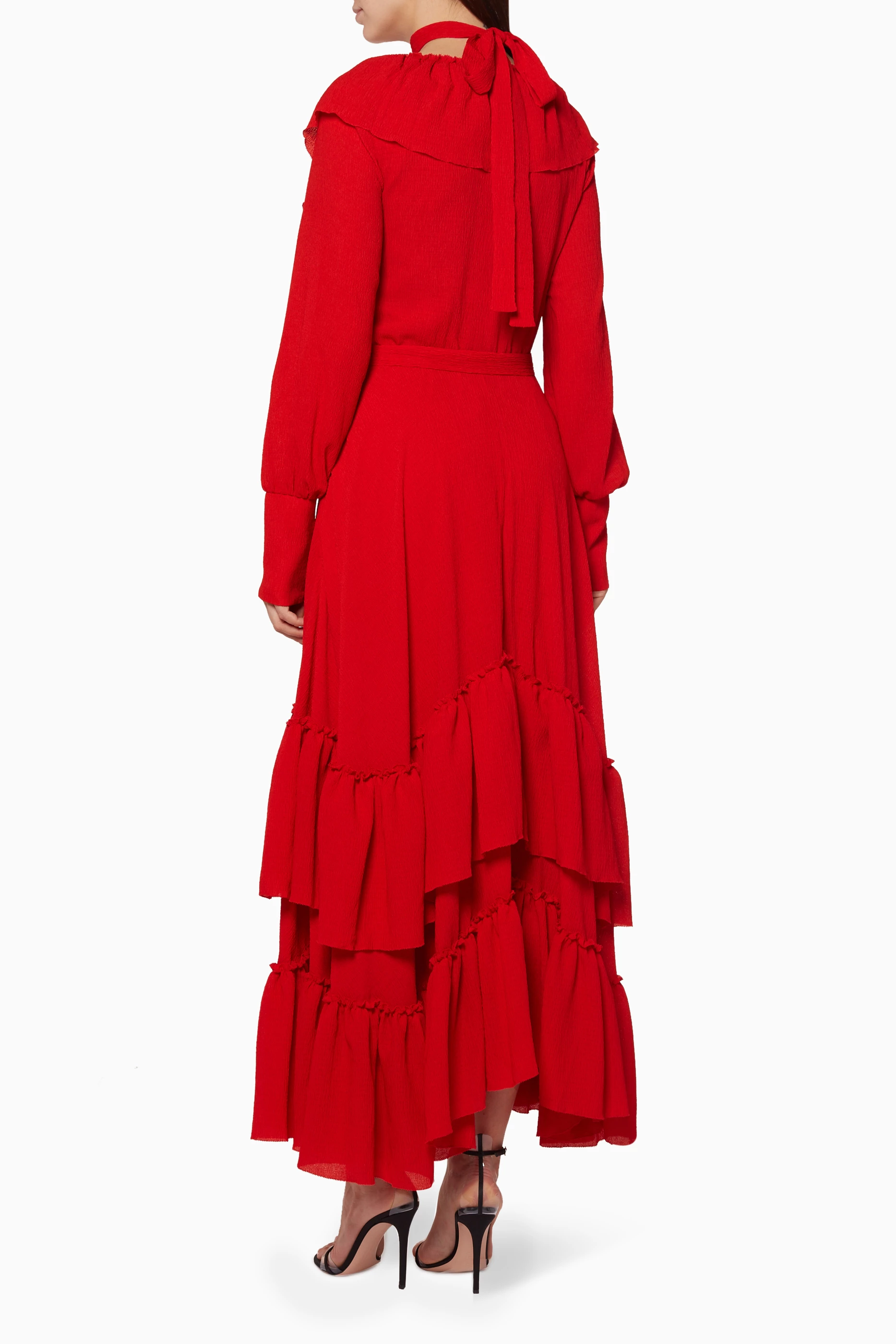 Red ruffle deals dress