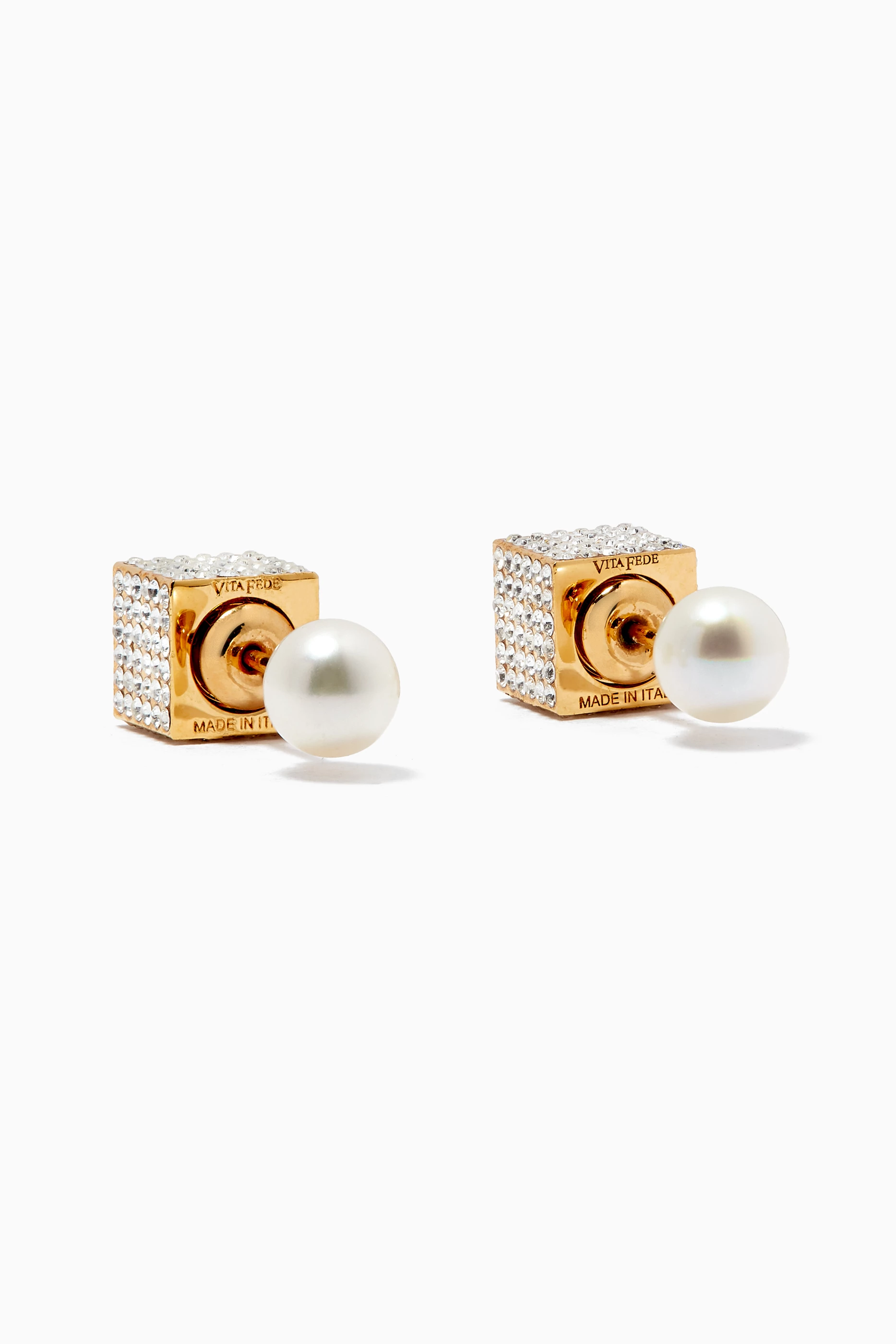 Buy Vita Fede Gold Double Cubo Pearl Earrings for Women in UAE Ounass