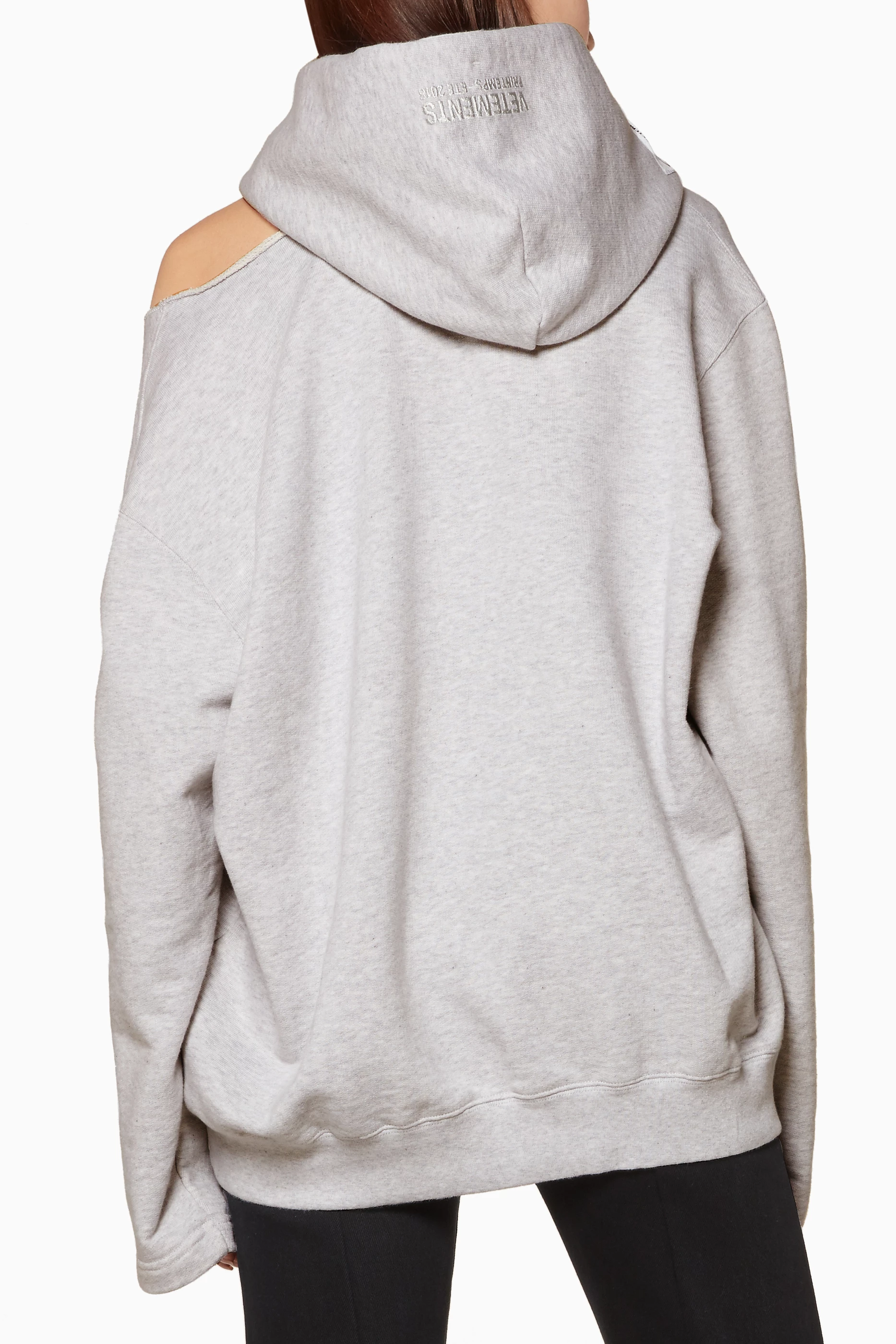 Buy Vetements Grey Grey Open Off The Shoulder Hoodie for Women in