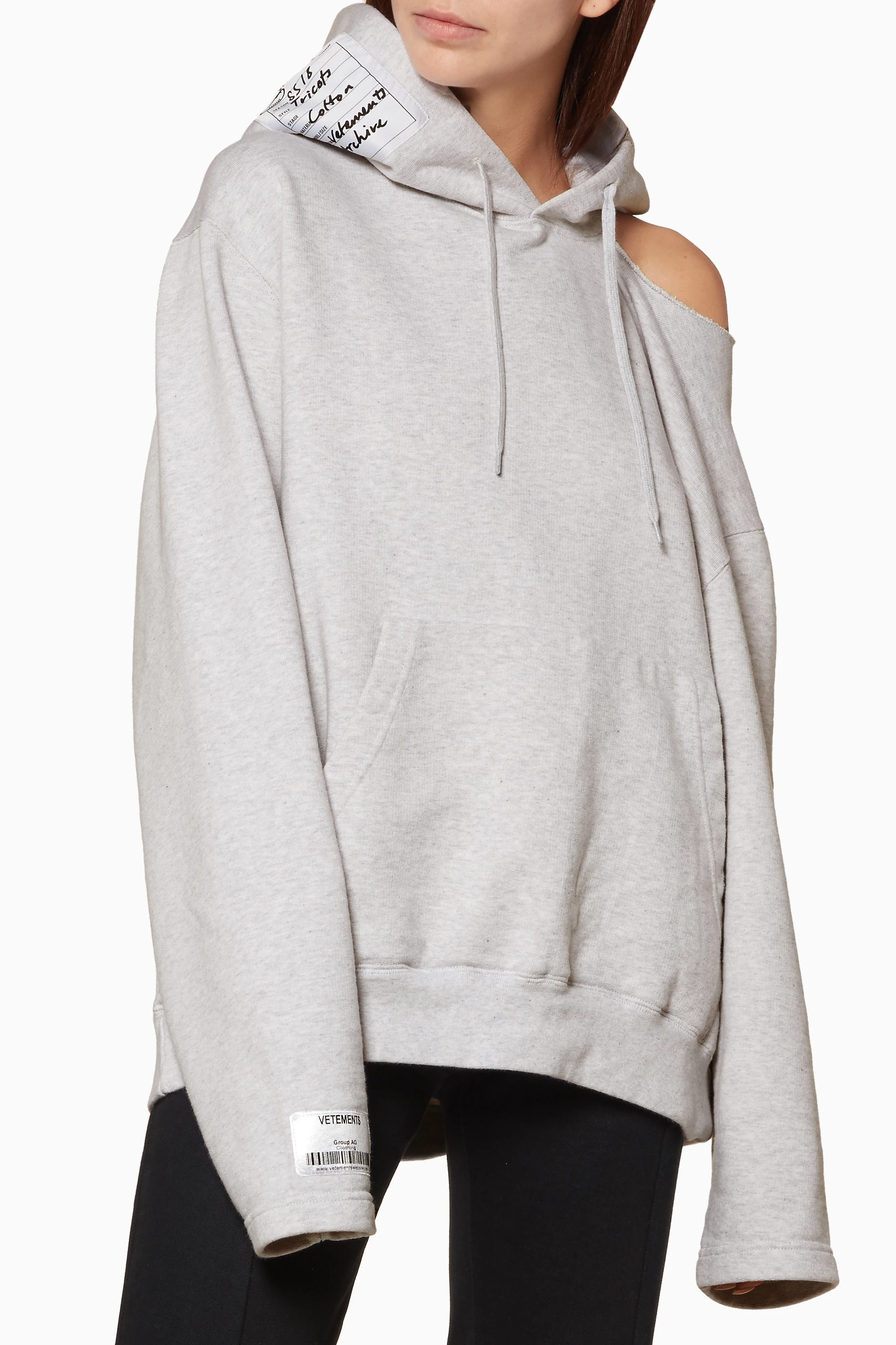 Buy Vetements Grey Grey Open Off The Shoulder Hoodie for Women in