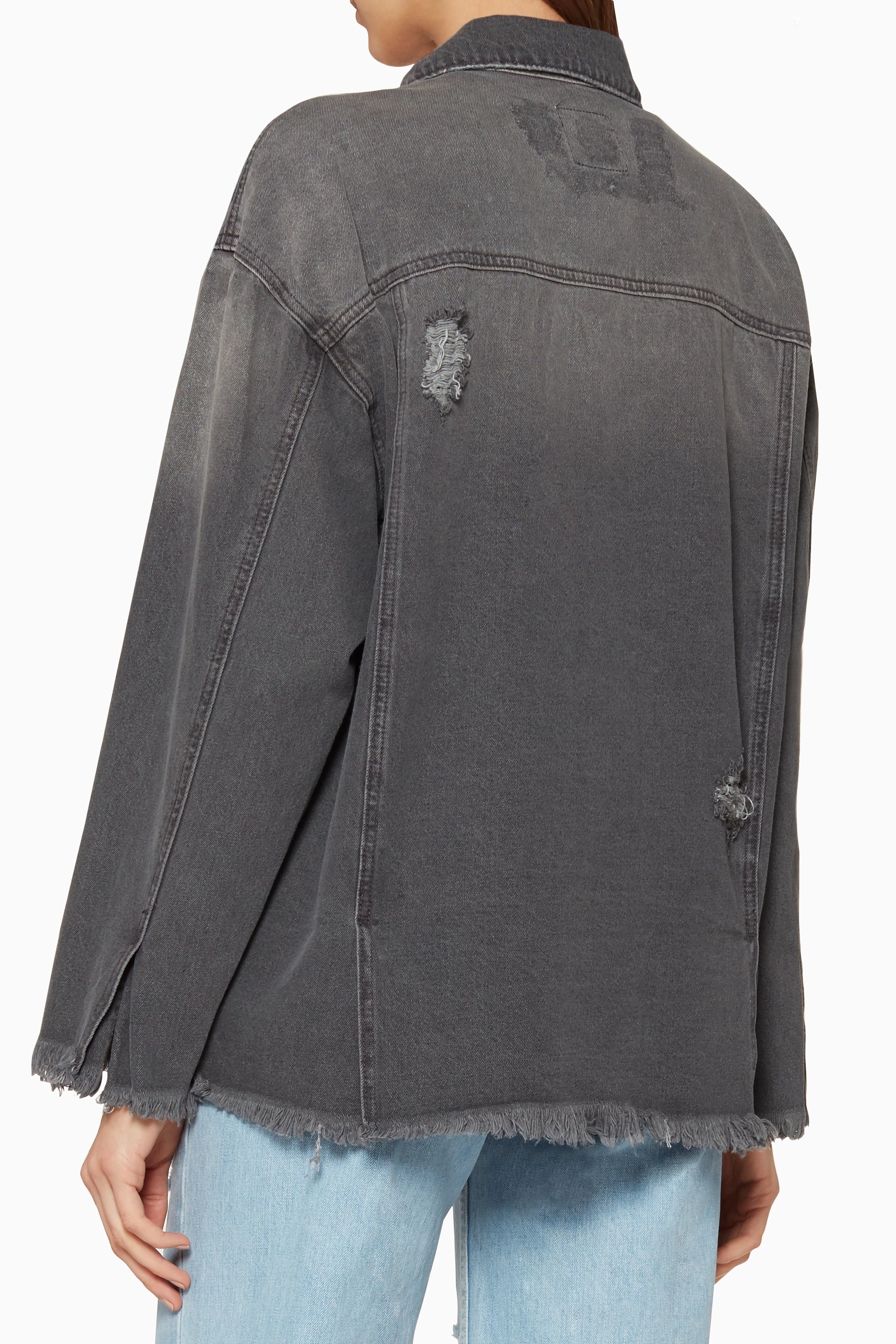 Buy Grey Grey Distressed Denim Jacket for Women in UAE Ounass