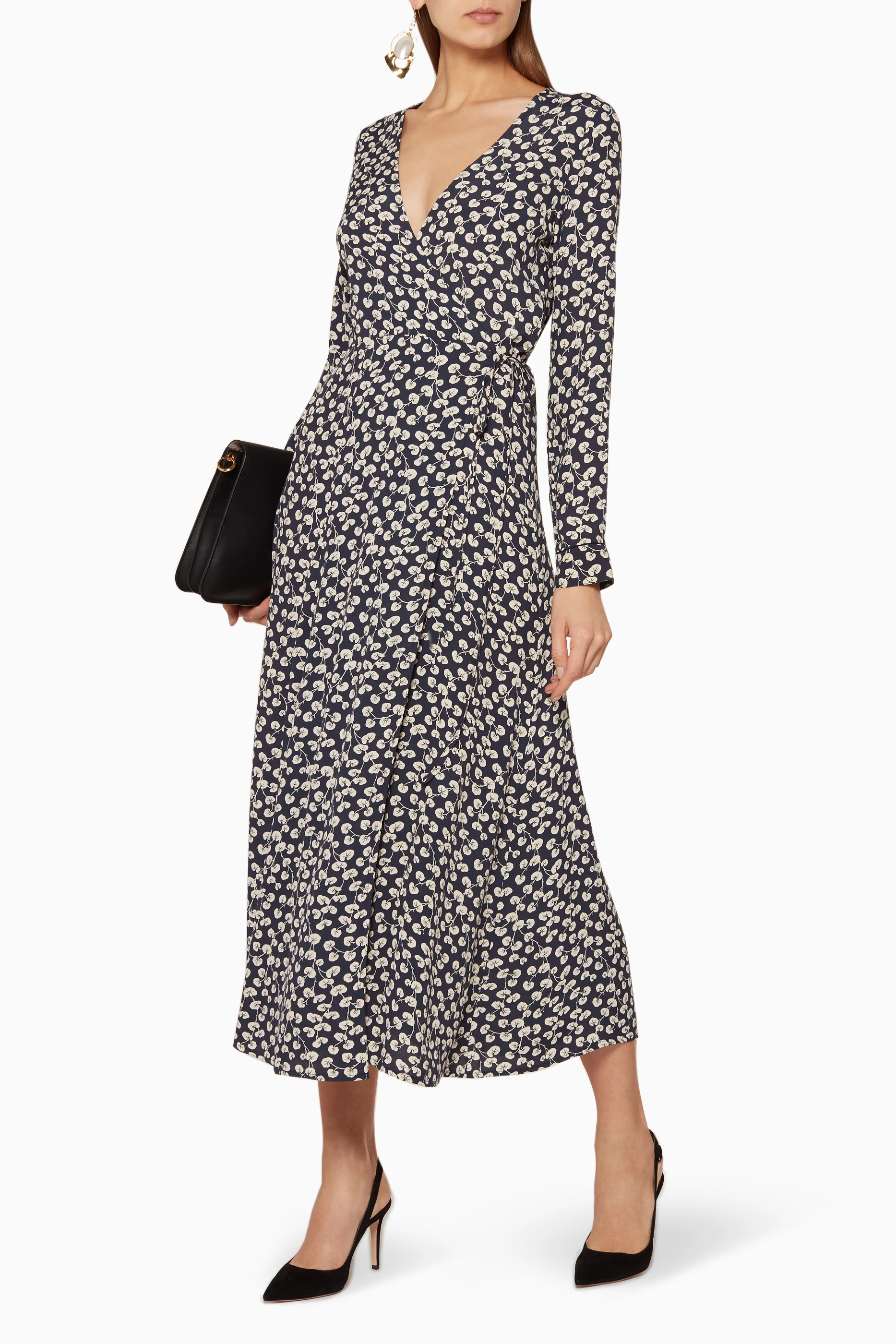 Ganni roseburg crepe wrap hot sale dress