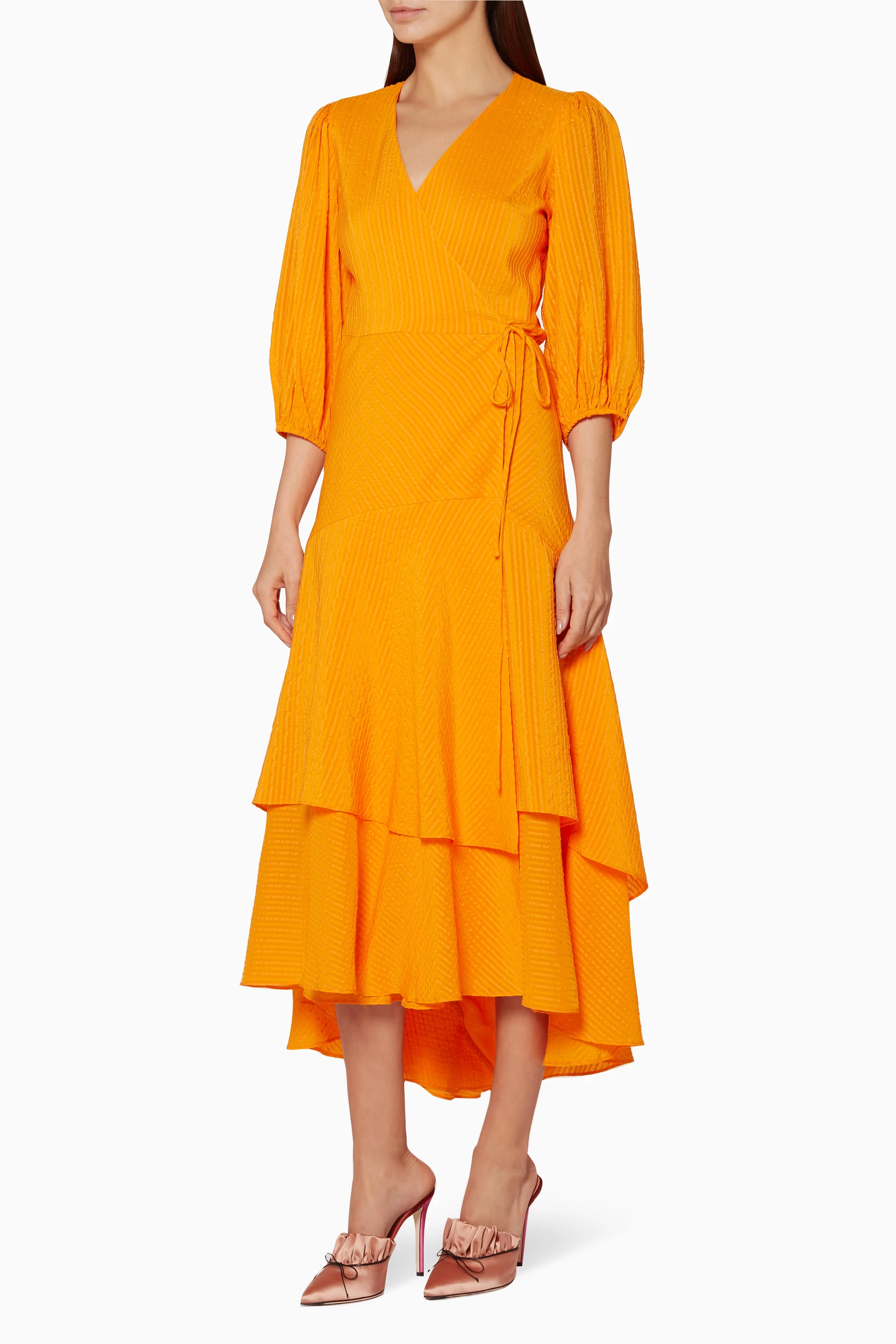 Orange wrap dress top