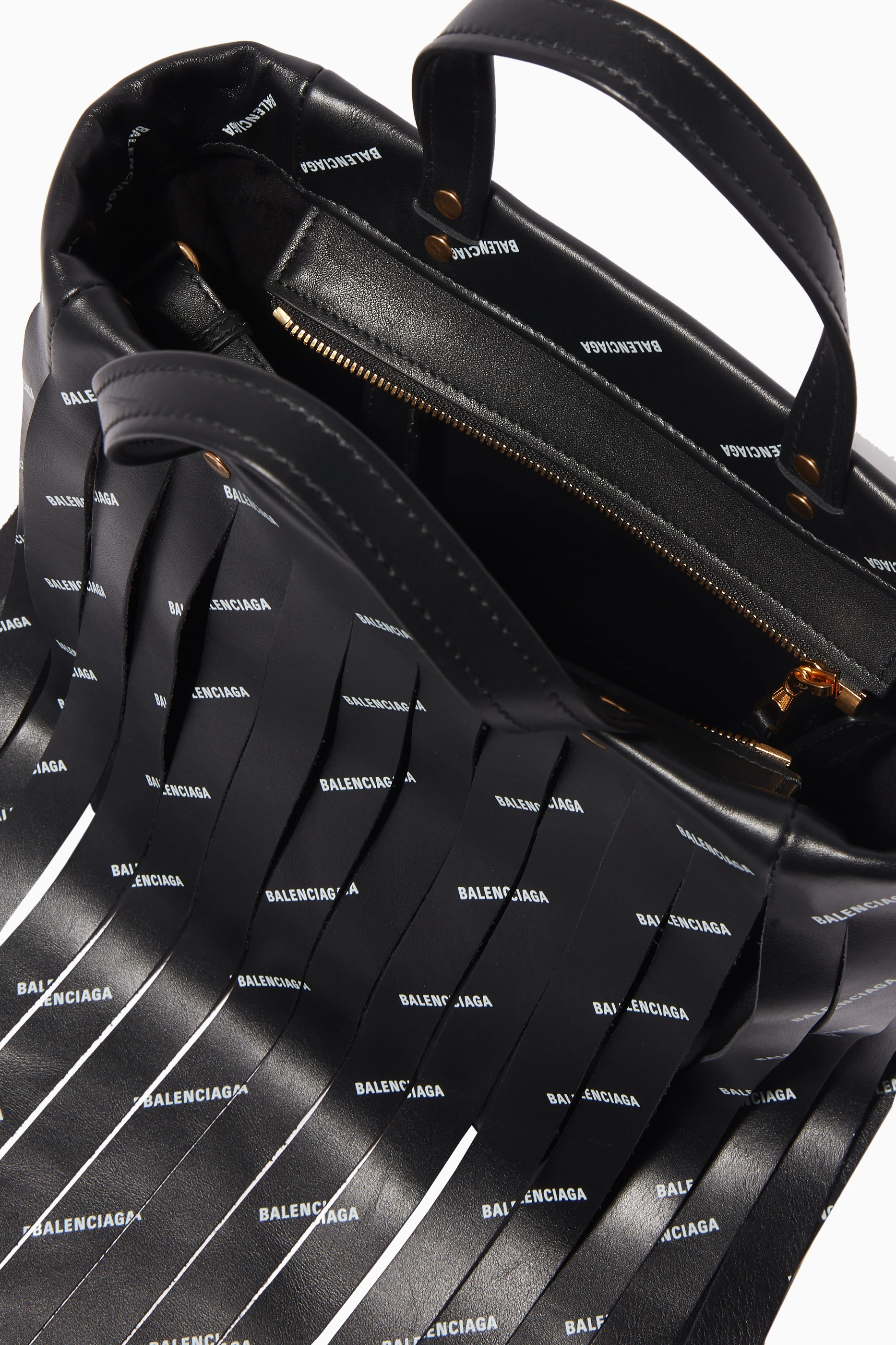 Buy Balenciaga Black Black Mini Fringed Laundry Tote Bag for Women