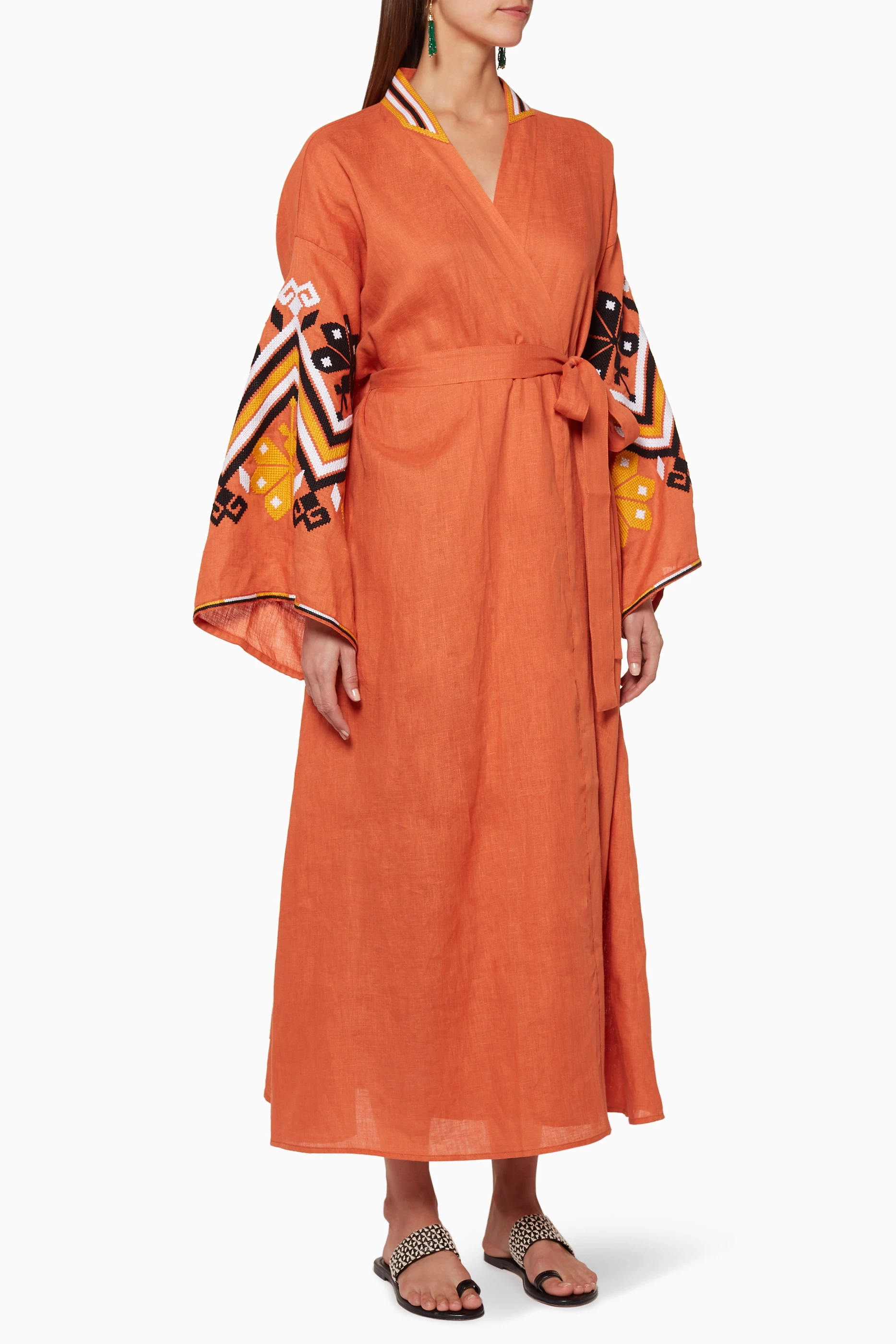 Orange shop embroidered dress