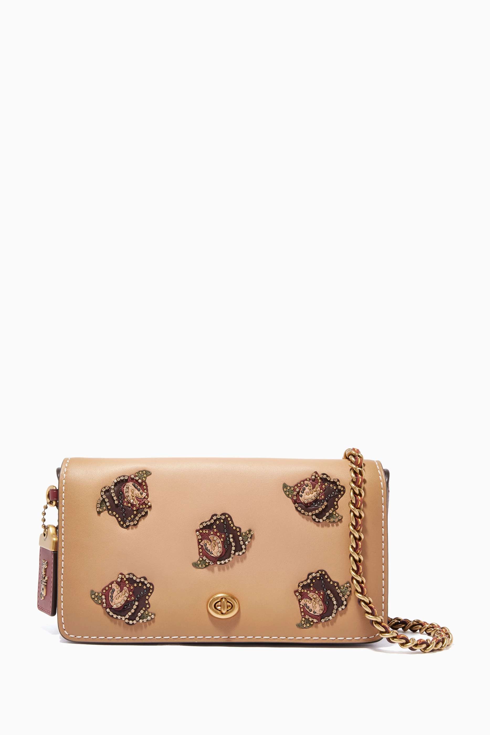 Buy Coach Brown Beechwood Rose Appliqu Dinky Shoulder Bag for