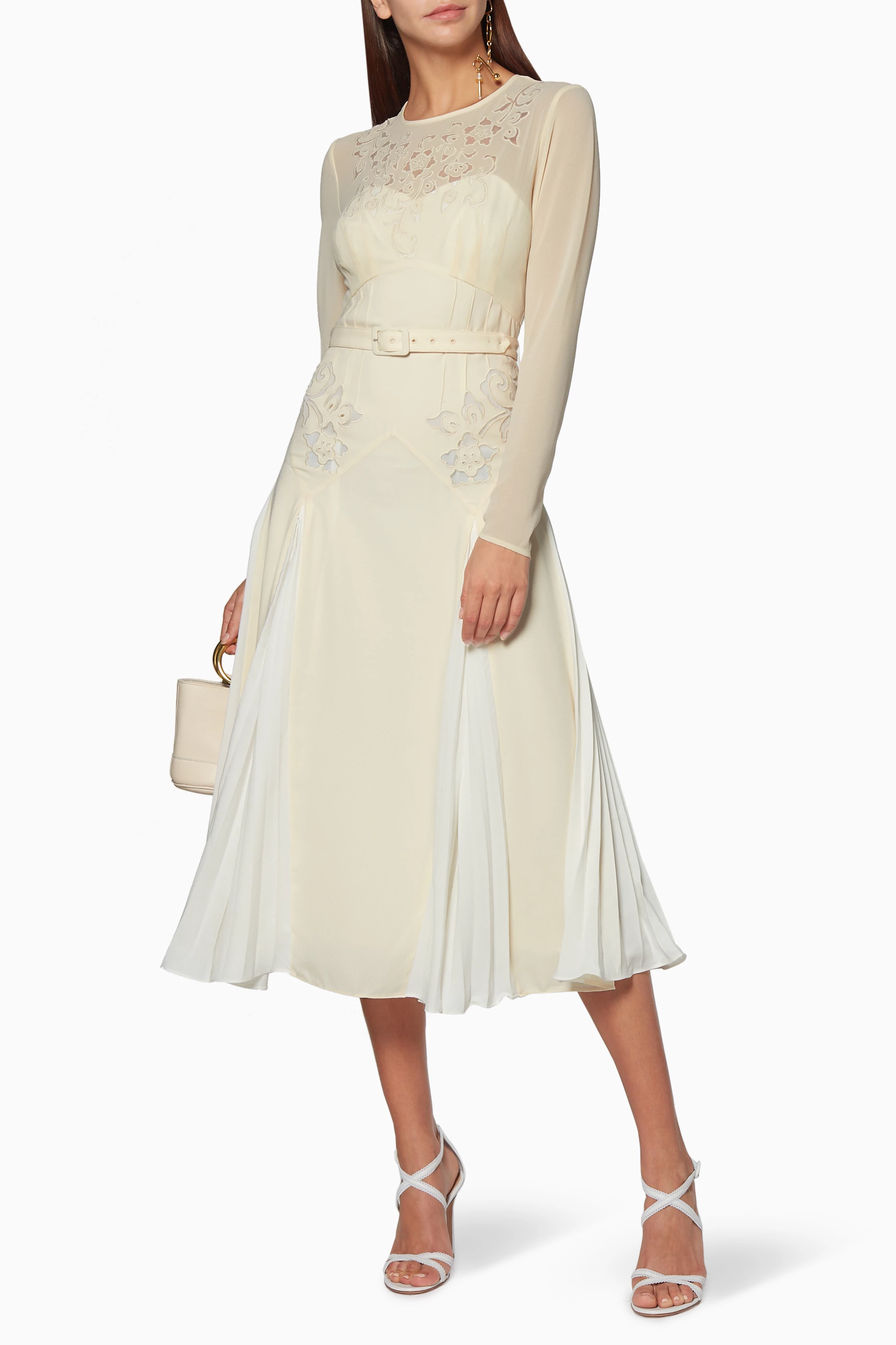 Self portrait ivory embroidered midi deals dress