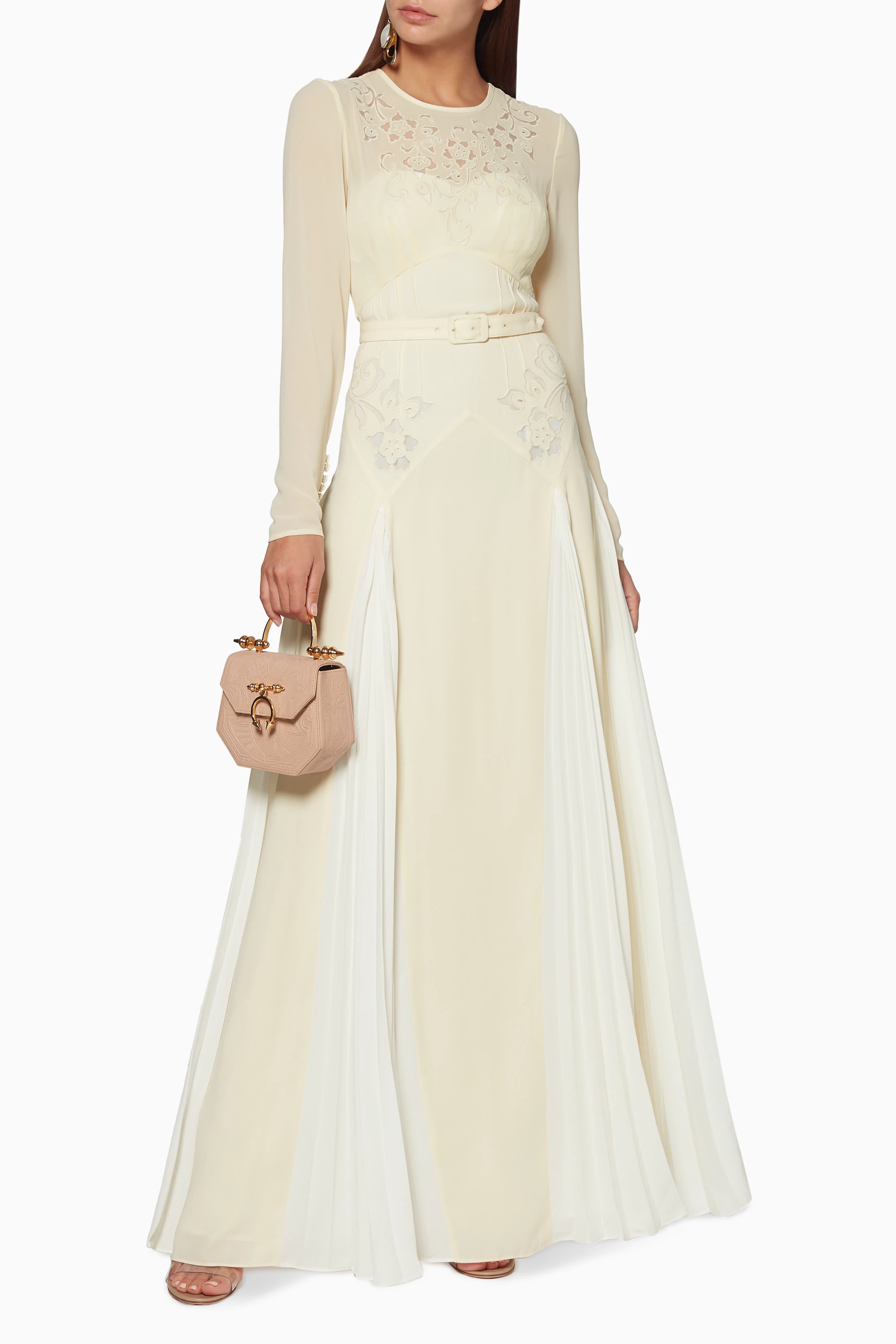 Buy Self Portrait Neutral Ivory Embroidered Maxi Dress for Women