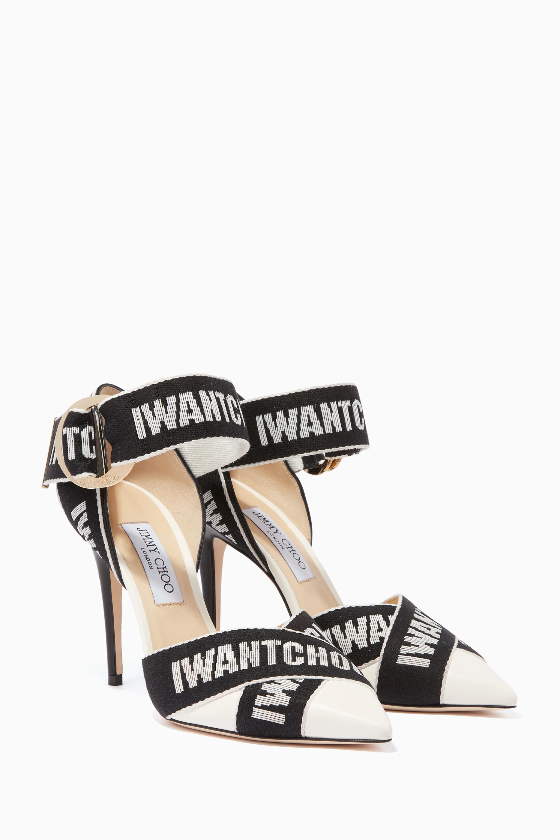 Buy Jimmy Choo Neutral Black Chalk Logo Tape Bea Point Toe Pumps