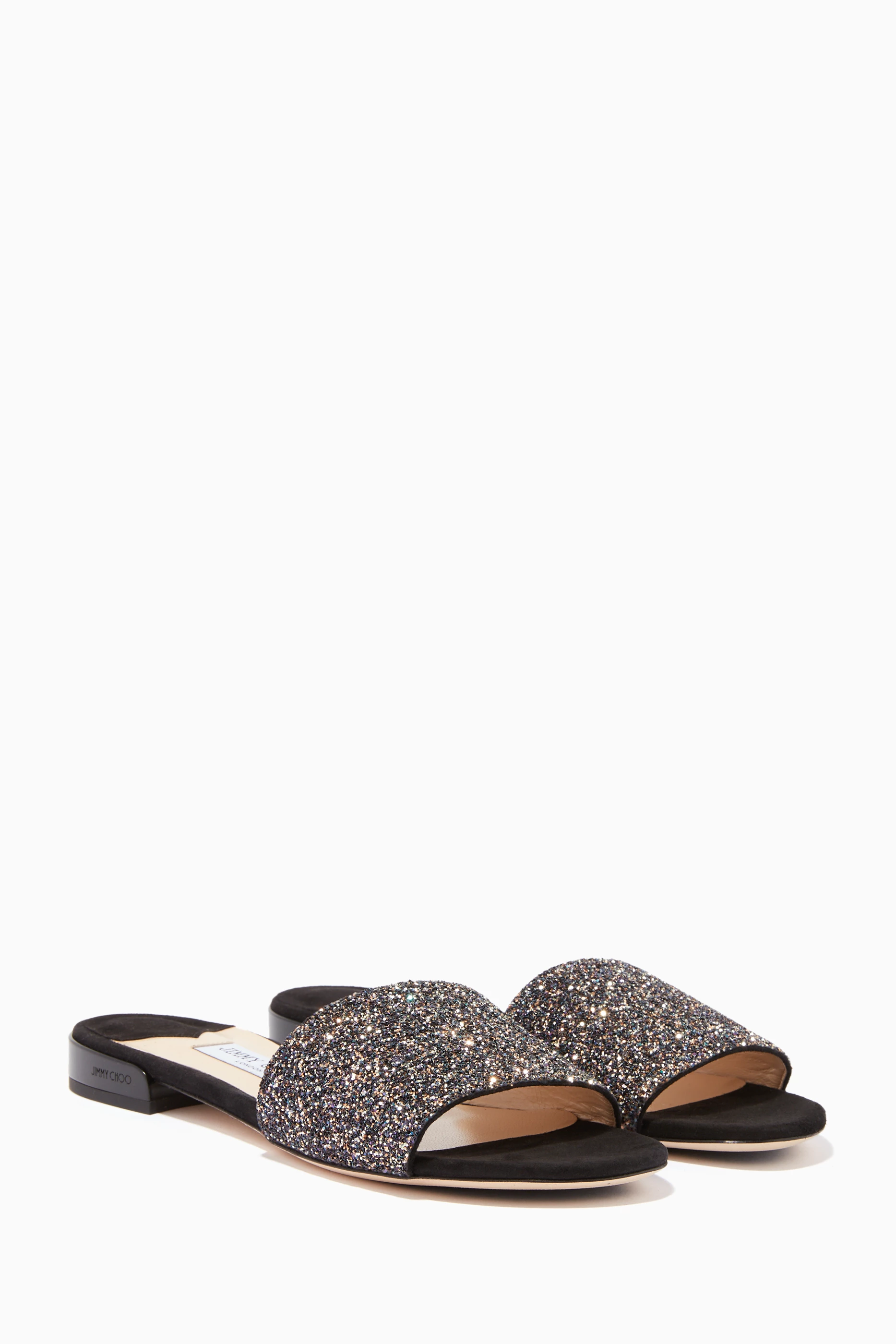 Buy Jimmy Choo Blue Twilight Glitter Joni Slides in Leather for