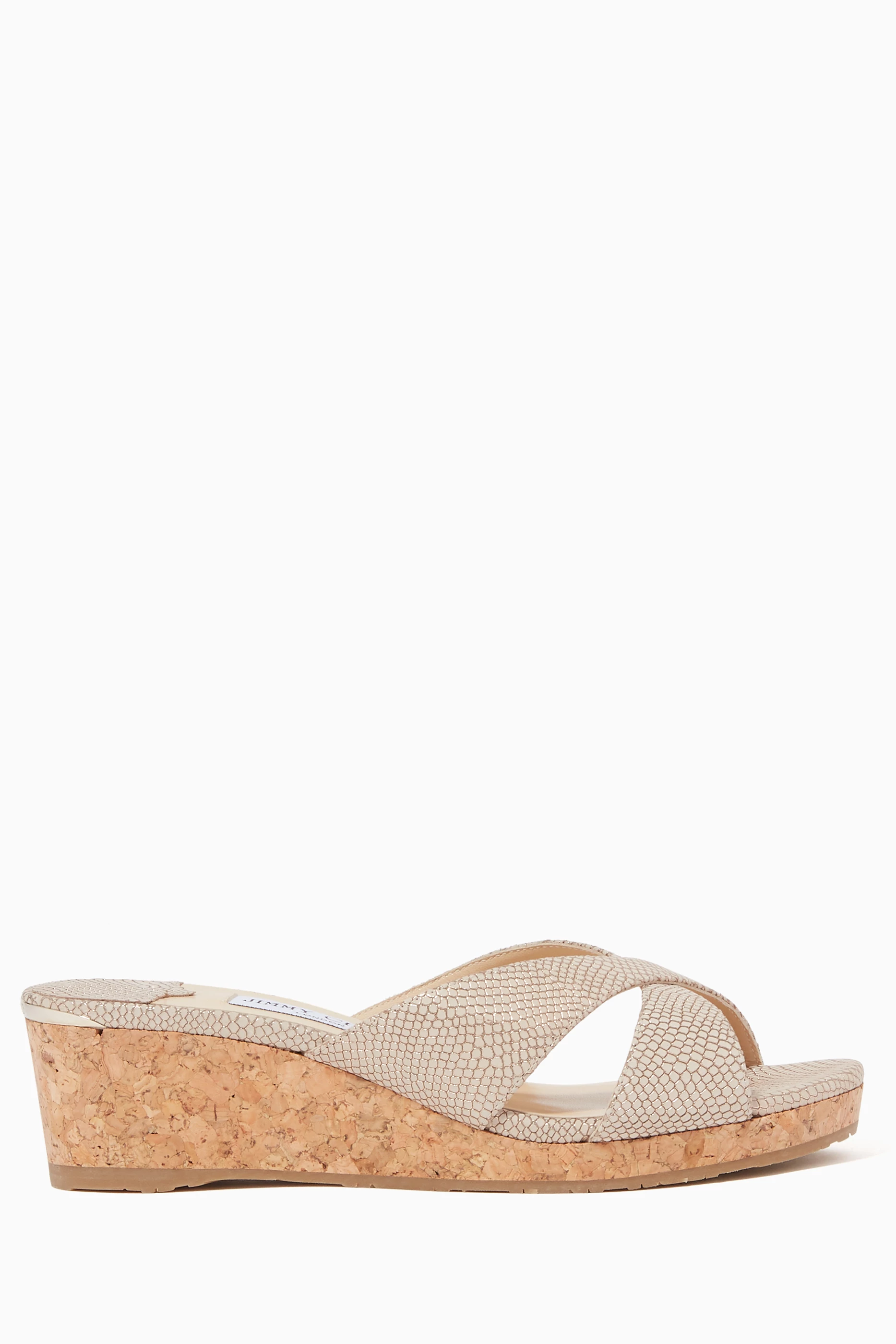 Buy Jimmy Choo Neutral Almer 50 Metallic Leather Mule Wedges for