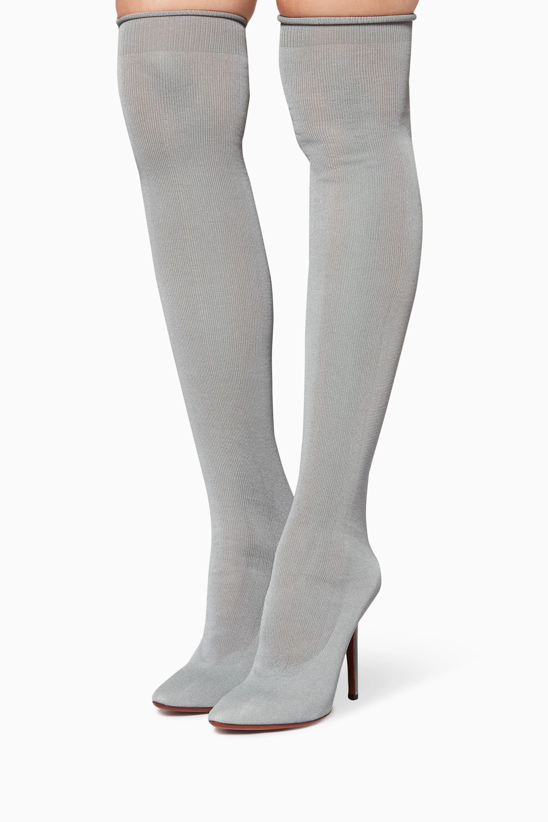 Buy Vetements Grey Grey Reflective Over The Knee Sock Boots for