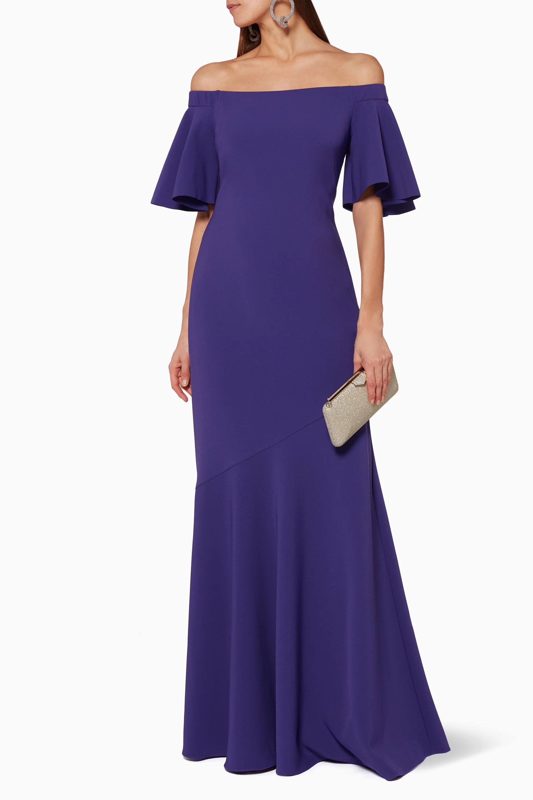 Buy Theia Purple Purple Off The Shoulder Gown for Women in UAE Ounass