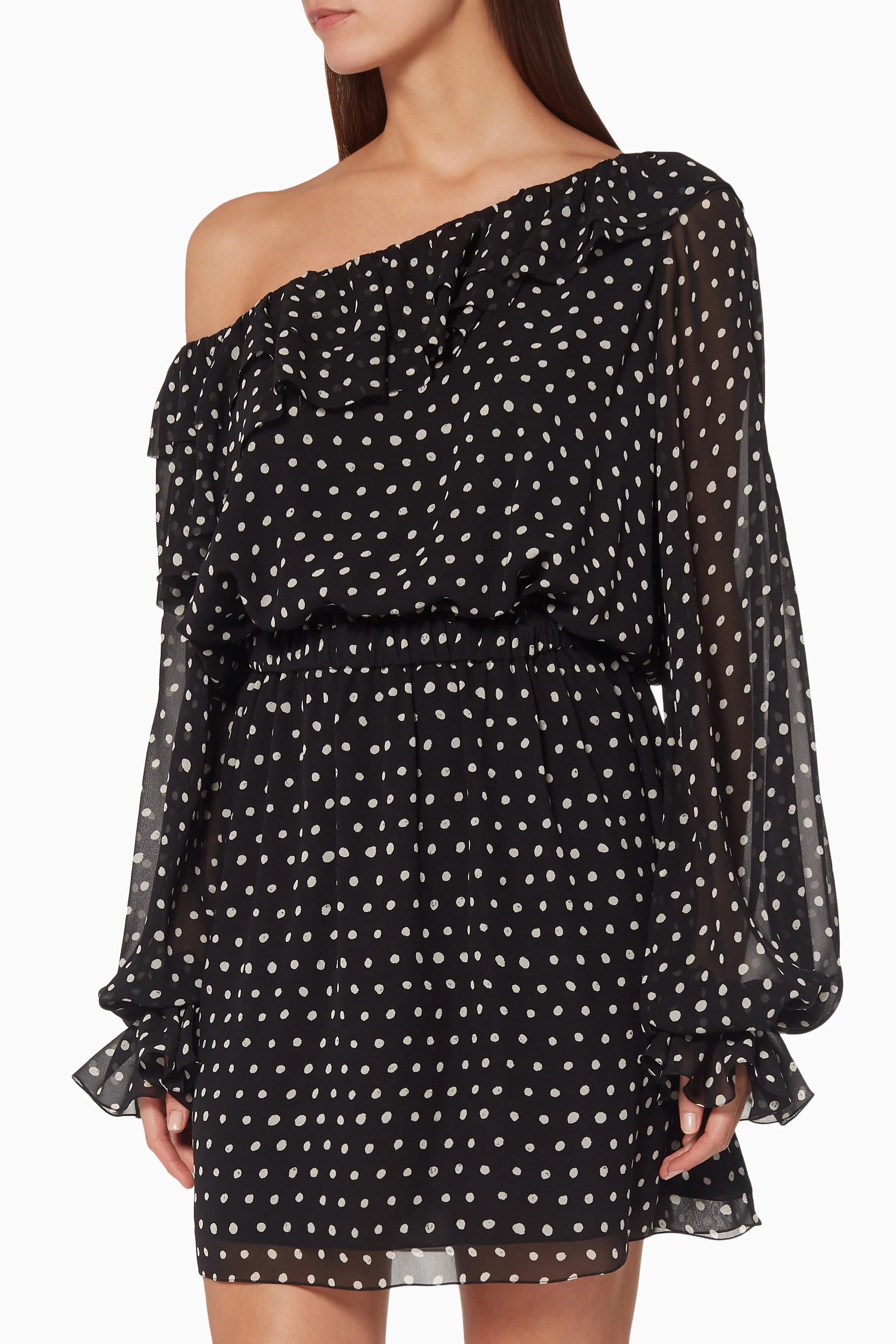 One shoulder polka dot dress sales