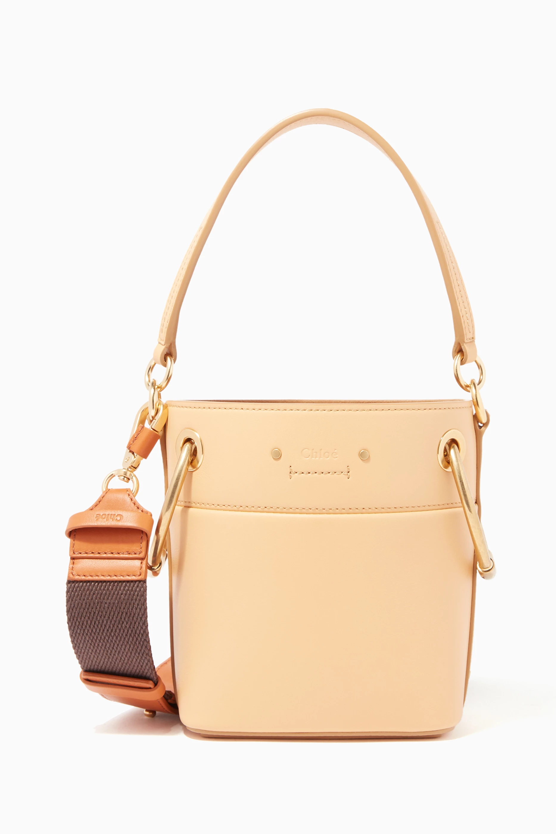 Buy Chlo Neutral Beige Leather Mini Roy Bucket Bag for Women in