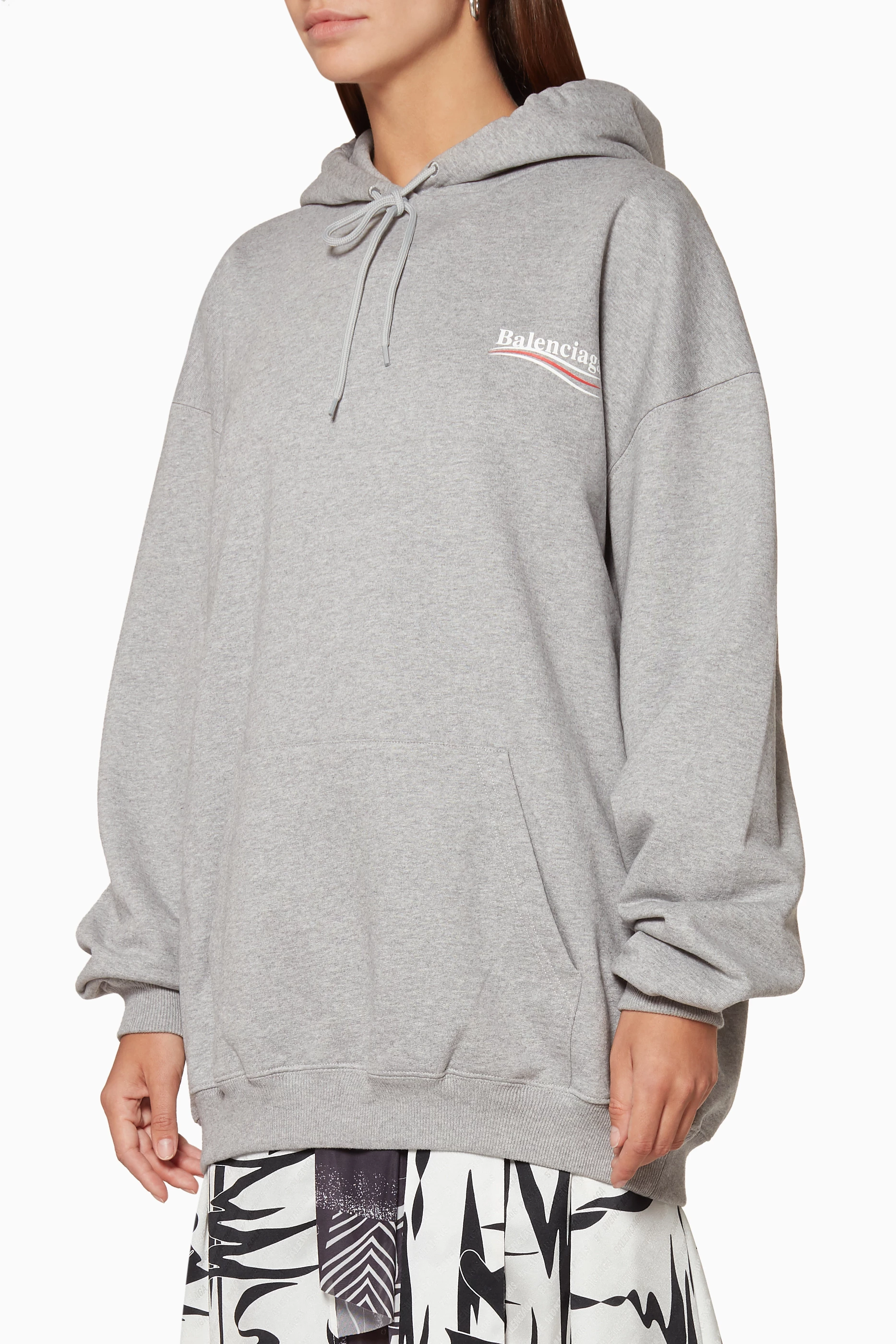 Buy Balenciaga Grey Grey Logo Hooded Sweatshirt for Women in UAE Ounass