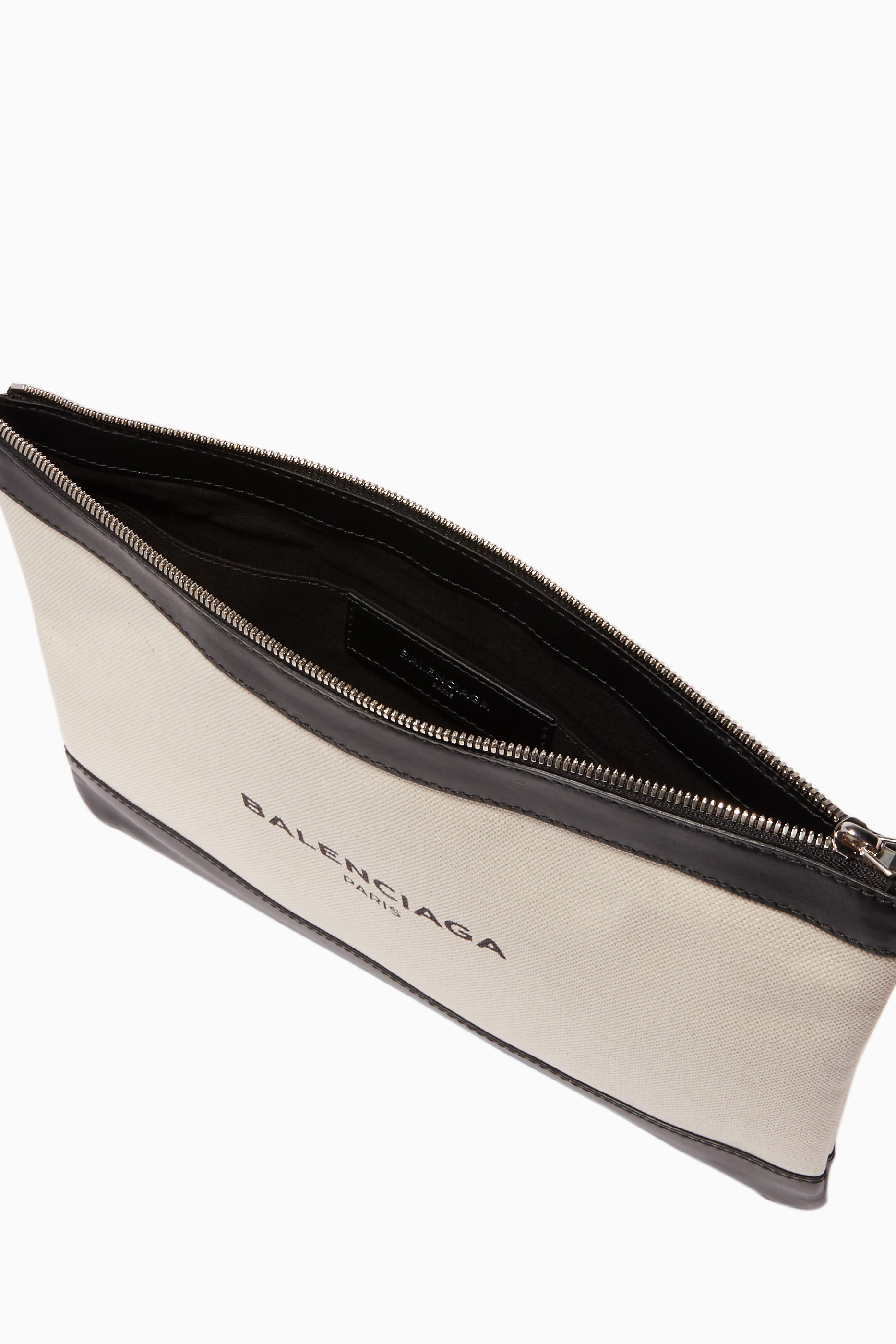 Buy Balenciaga Black Black Leather Trimmed Canvas Clutch for Women