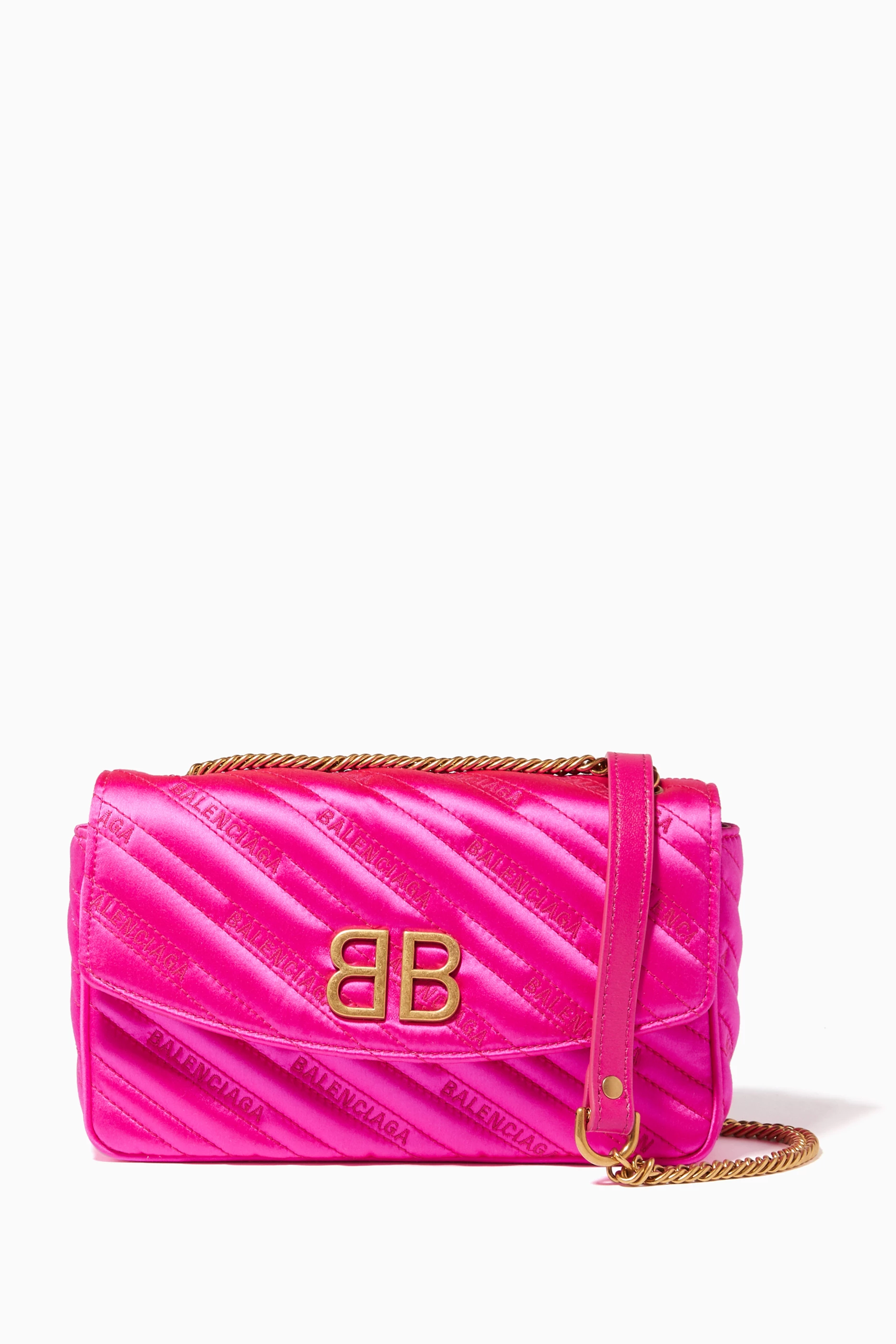 Buy Balenciaga Pink Bright Pink BB Round S Satin Shoulder Bag for Women in UAE Ounass
