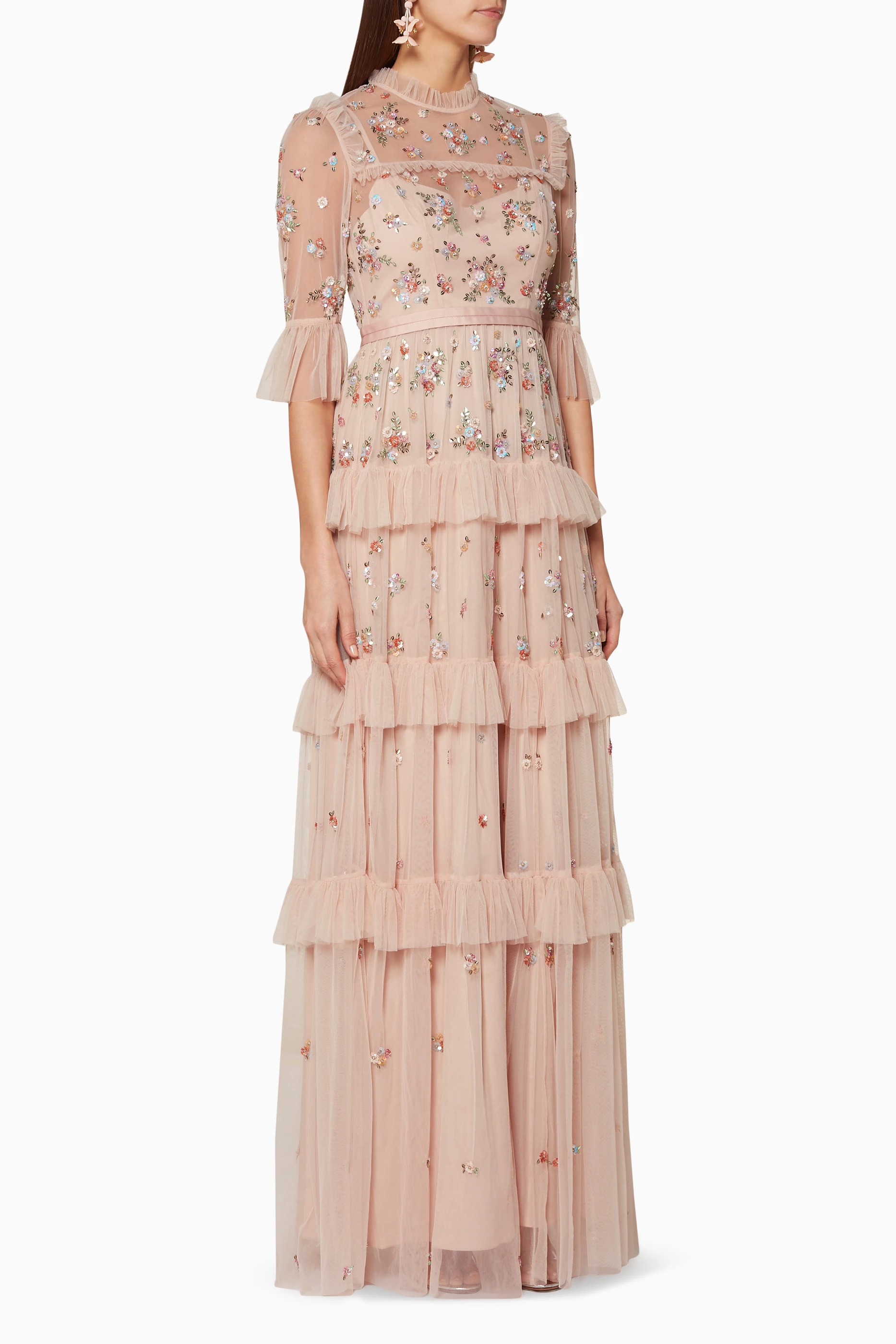 Buy Needle Thread Pink Rose Quartz Sequin Embellished Gown