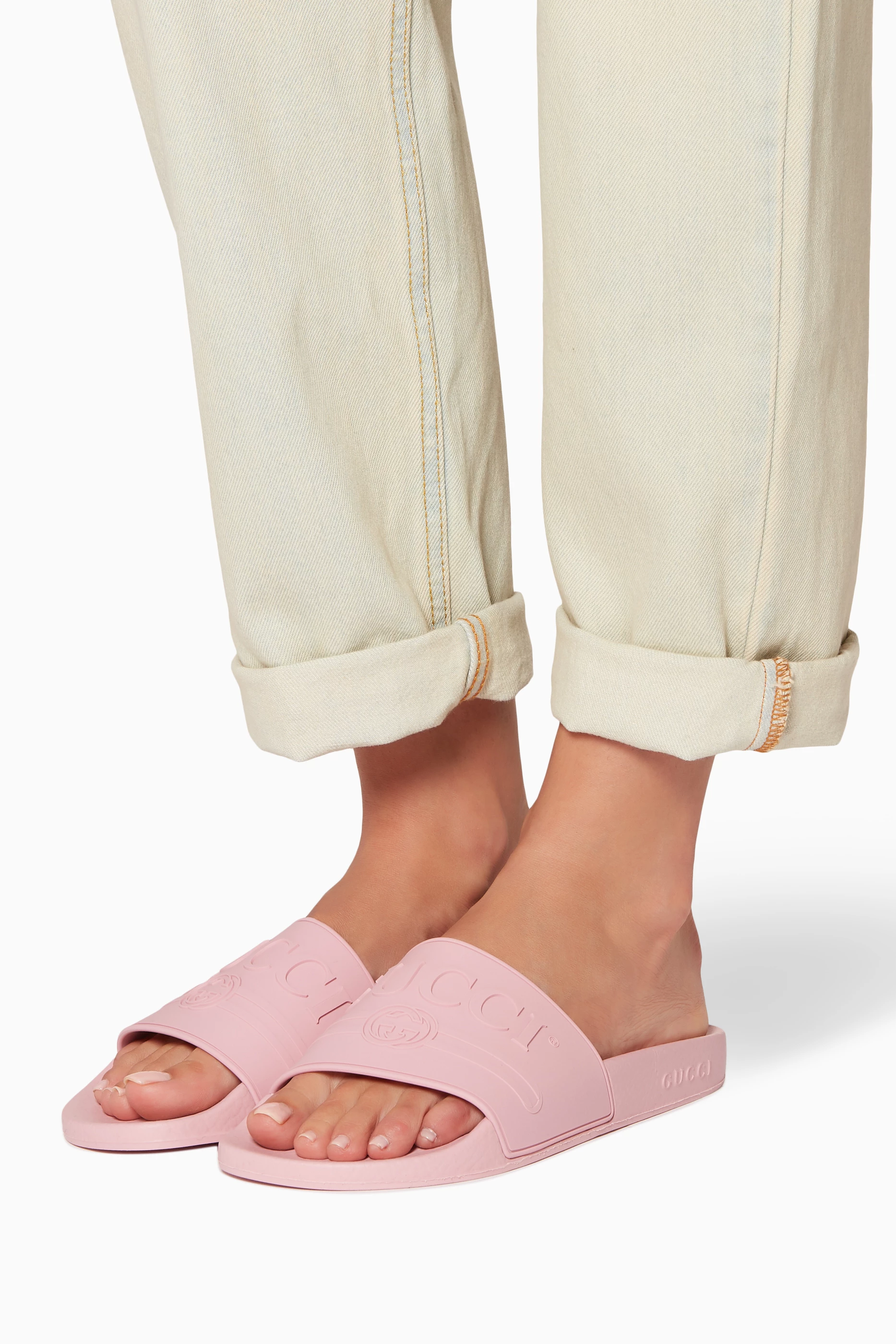 Buy Gucci Pink Pink Logo Rubber Slide Sandals for Women in UAE