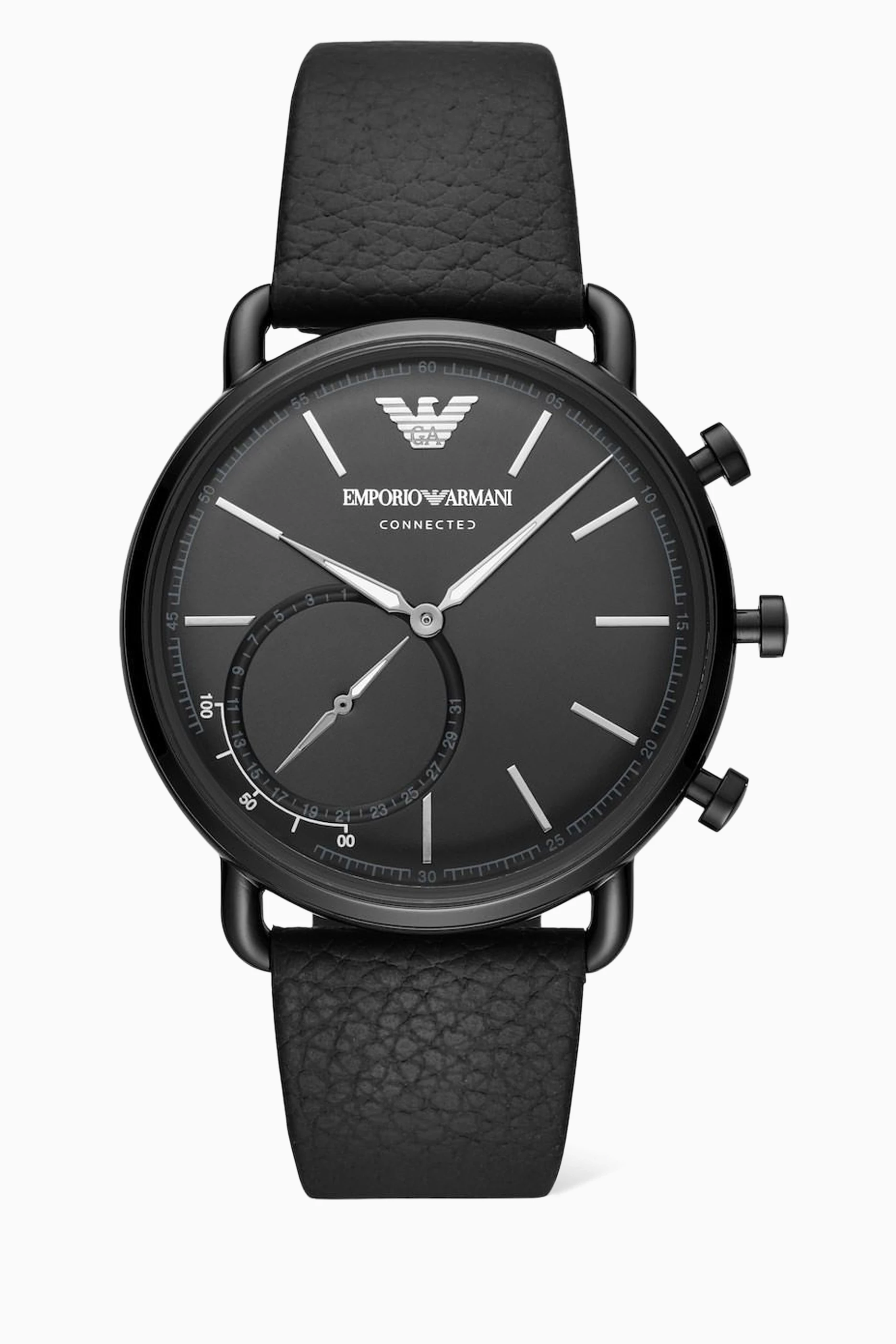 Emporio armani hybrid smartwatch with hammered leather strap sales