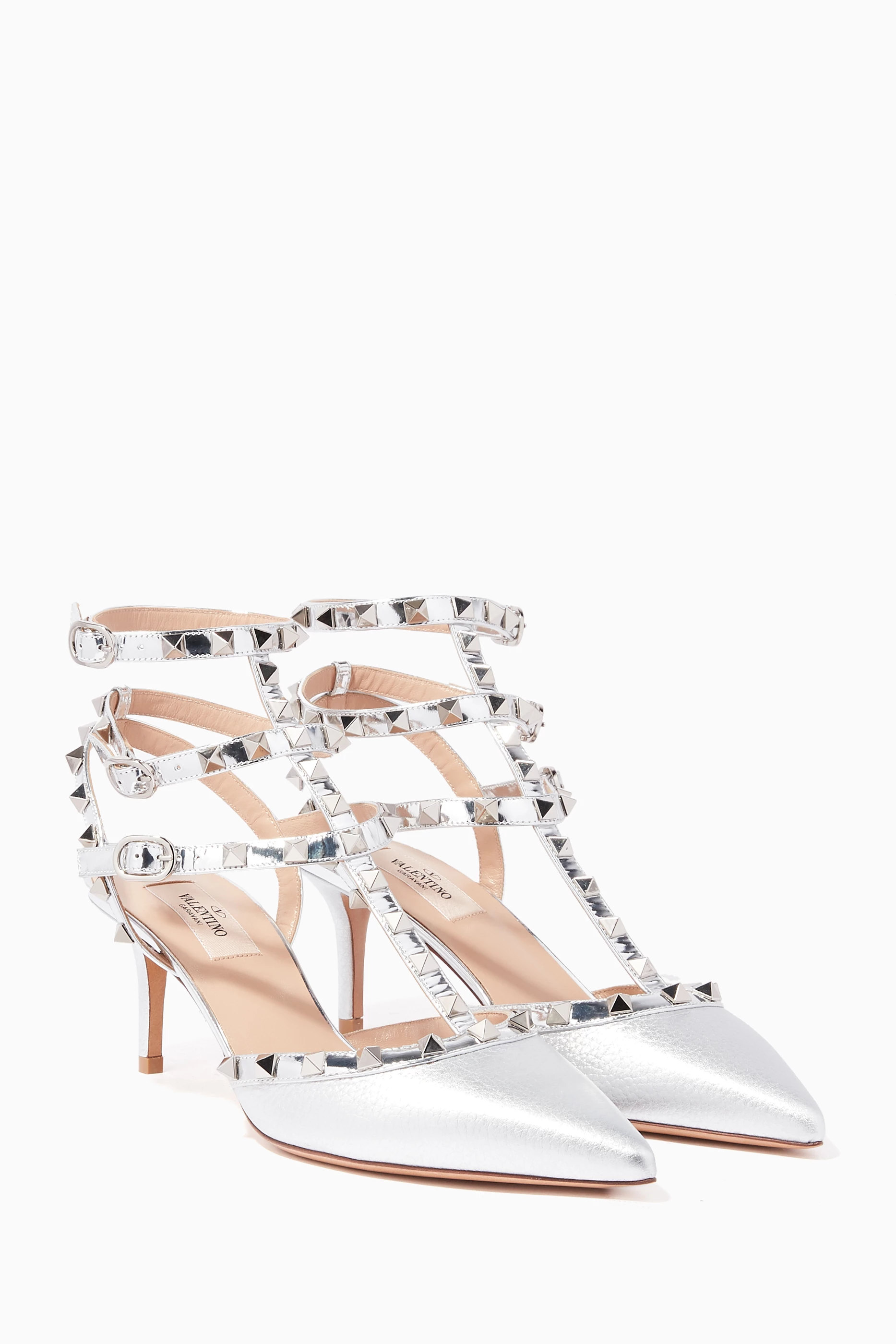 Silver valentino heels discount
