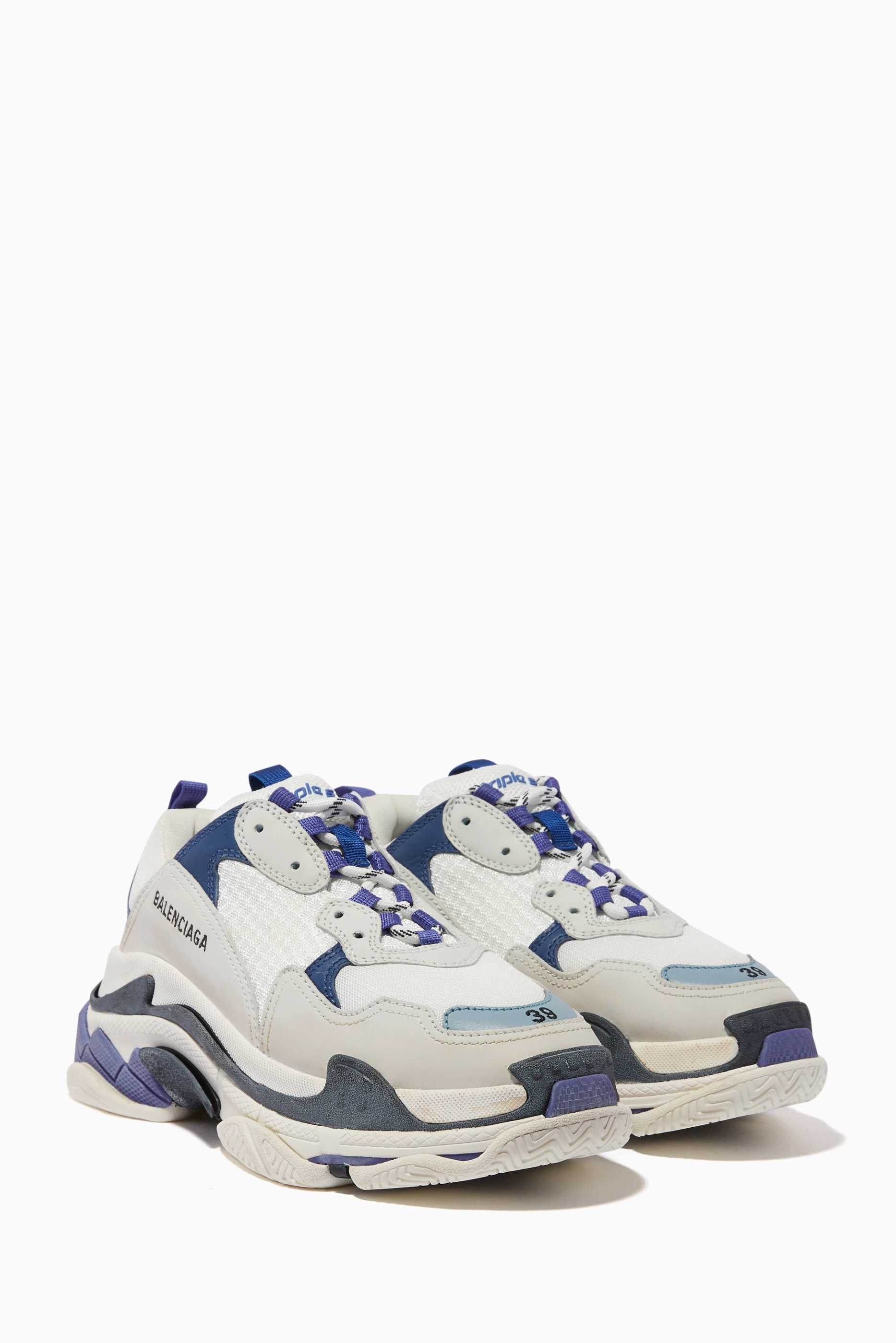 Buy Balenciaga White White Purple Triple S Sneakers for Women in