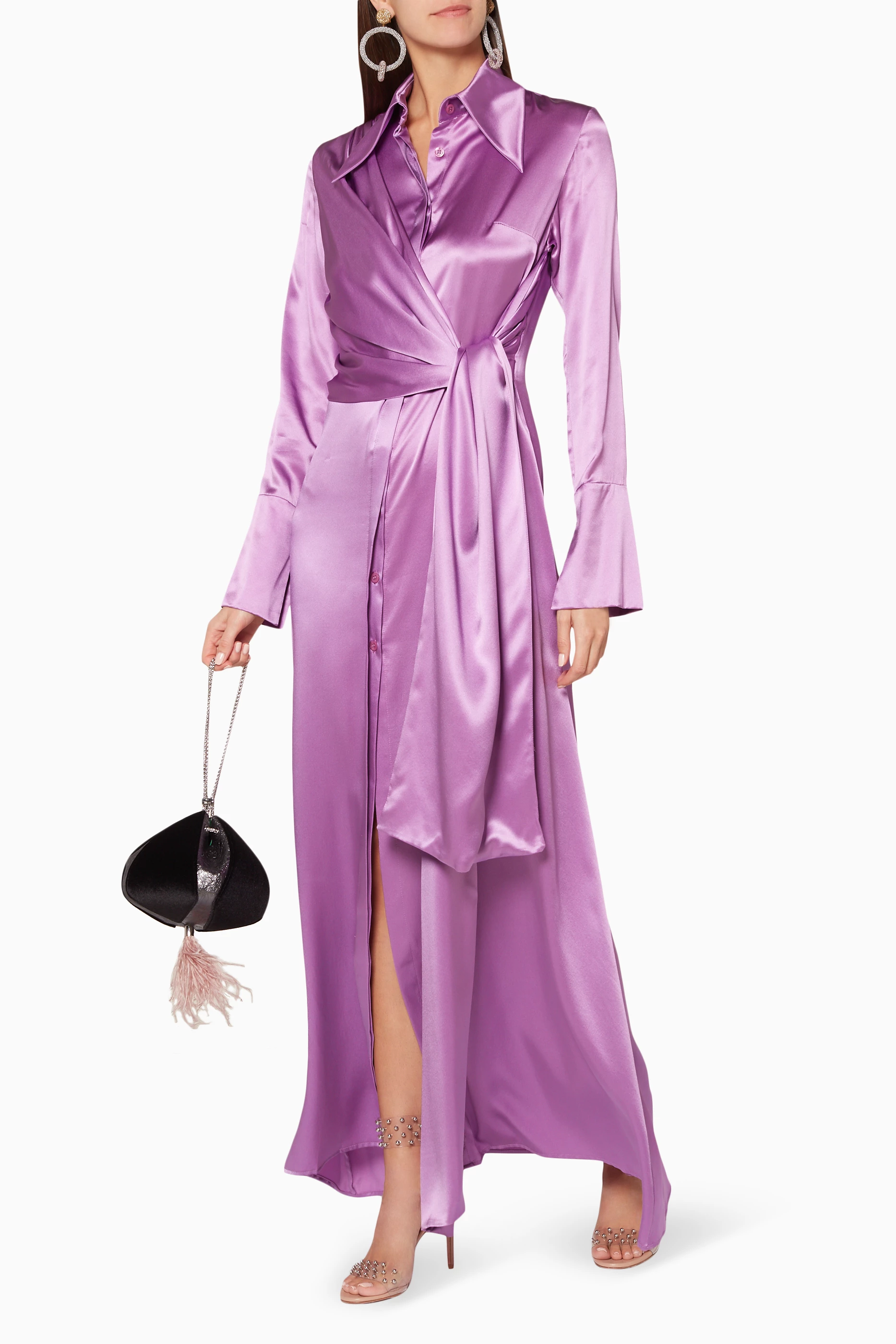 Buy 16ARLINGTON Purple Pastel Purple Satin Knot Shirt Dress for