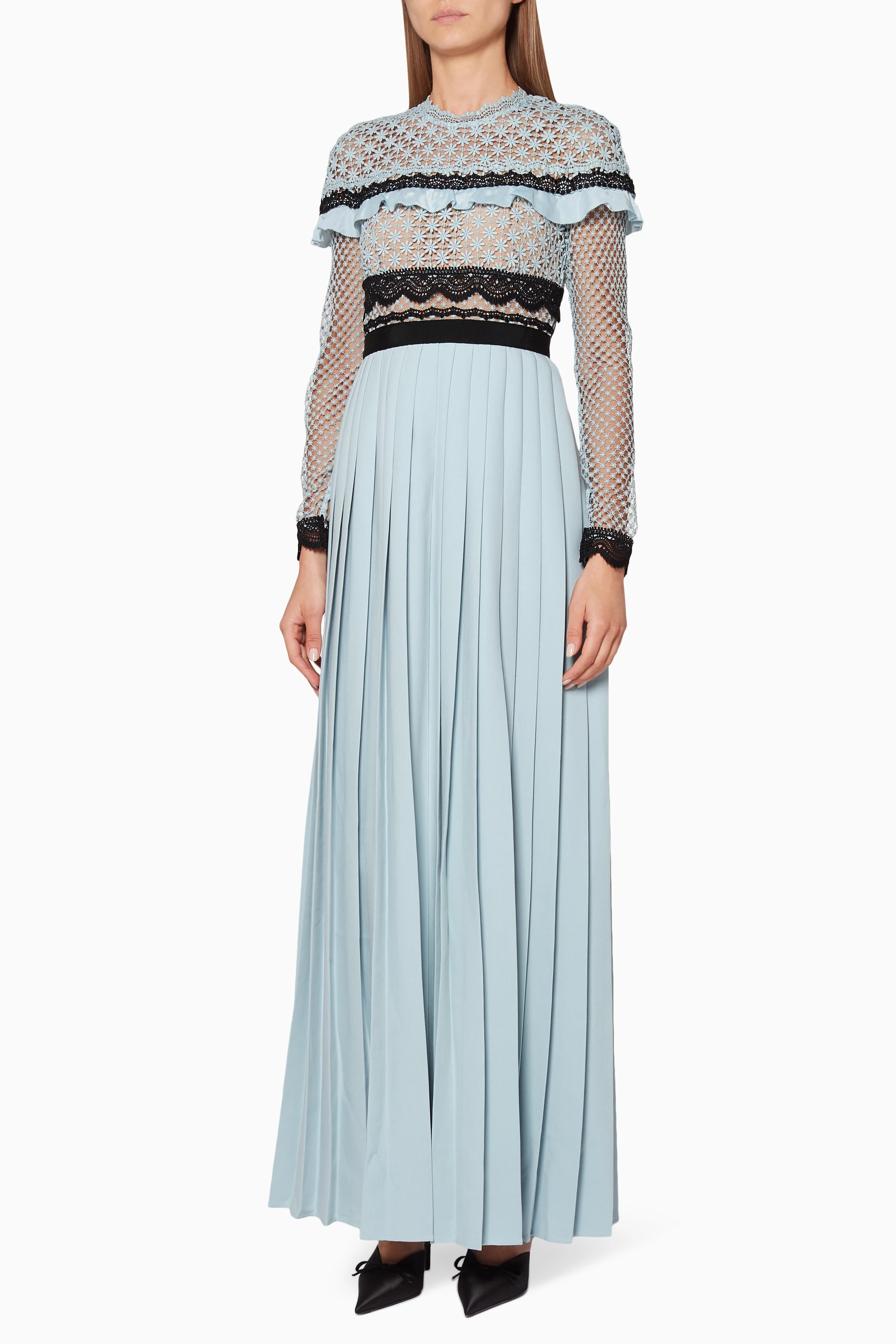 Buy Self Portrait Blue Duck Egg Bellis Lace Maxi Dress for Women