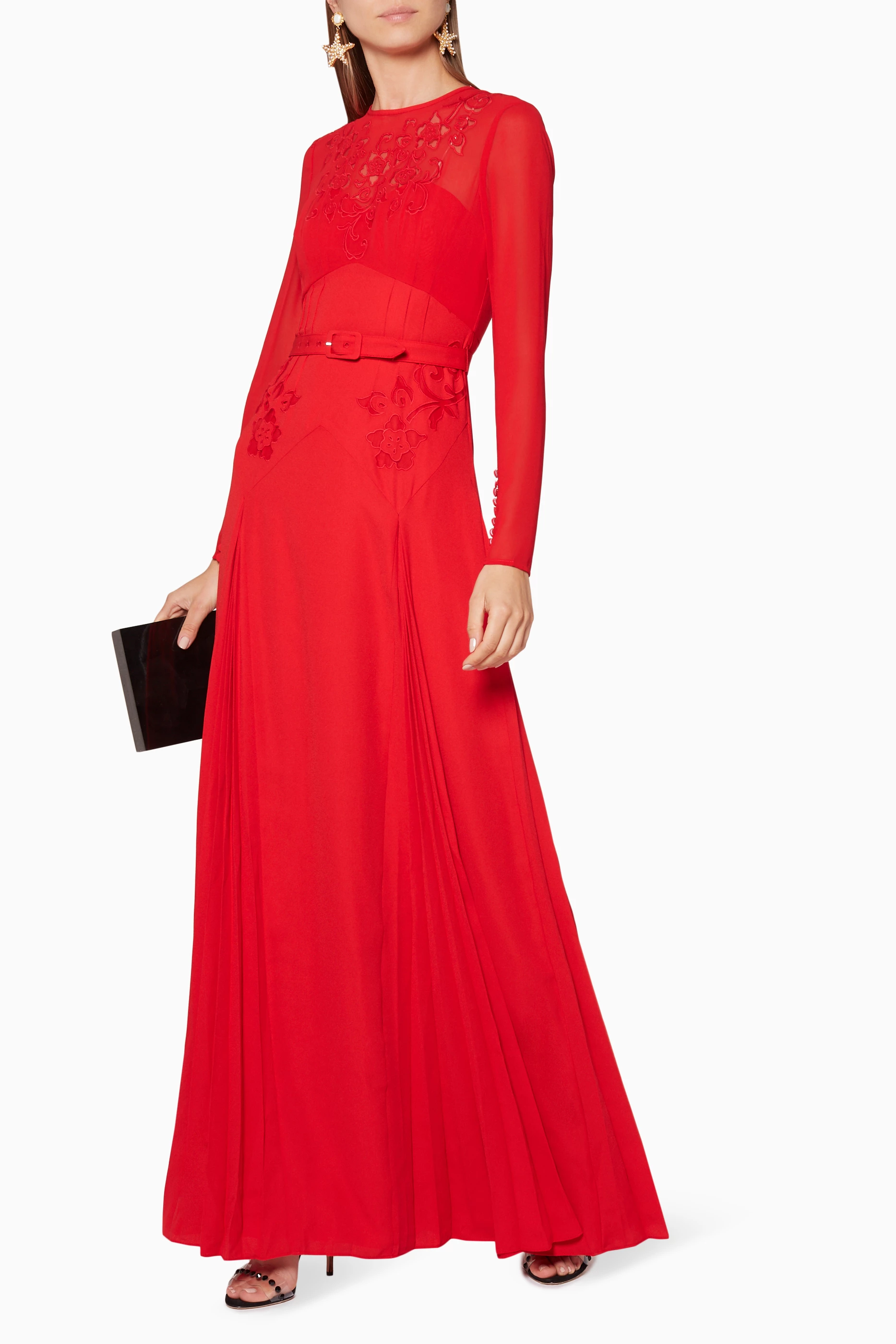 Self portrait red embroidered midi dress sale
