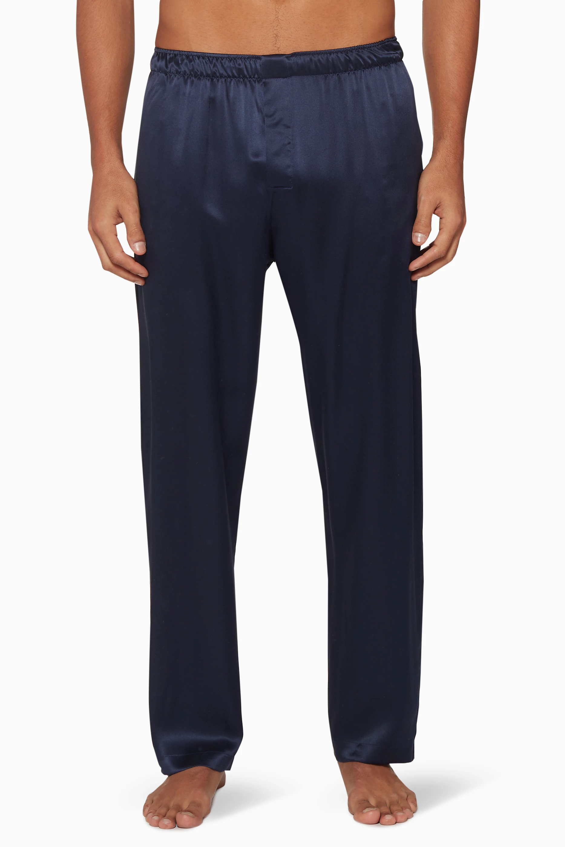 Buy Derek Rose Blue Bailey Silk Satin Pyjama Set for Men in UAE Ounass
