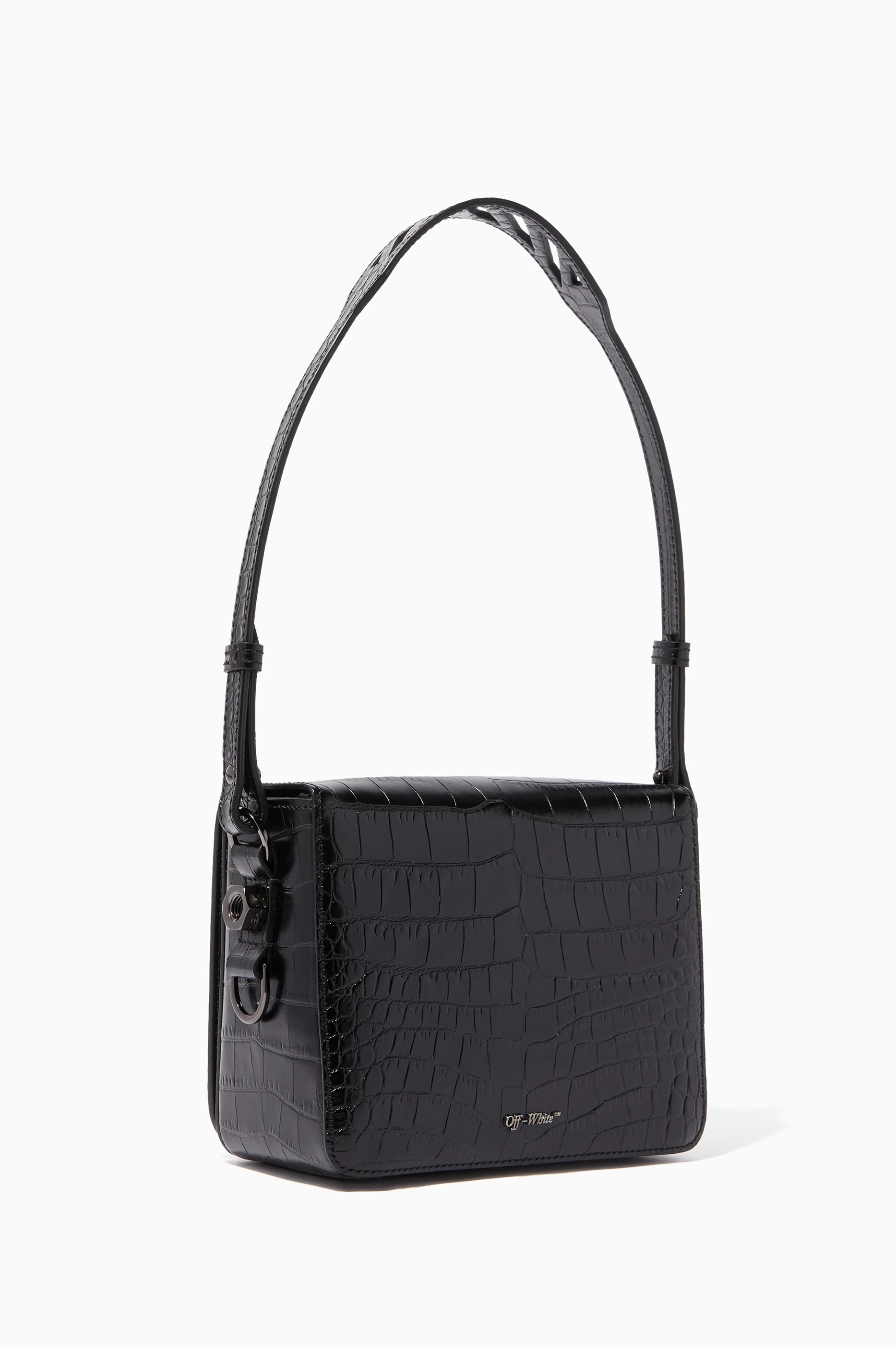 Off white crocodile binder clip bag store