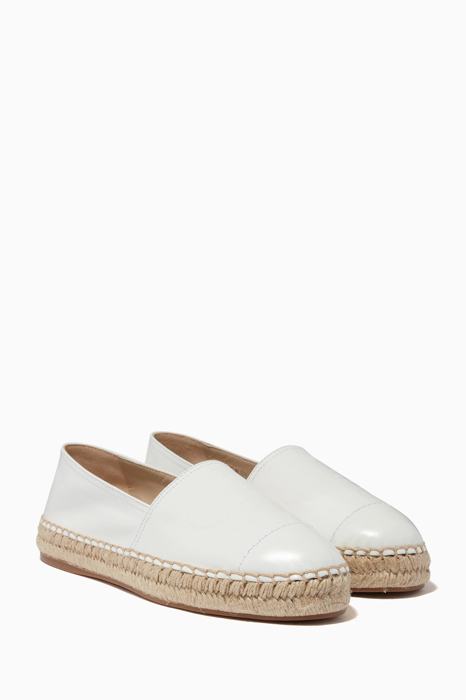 Buy Prada White White Logo Embossed Leather Espadrilles for Women