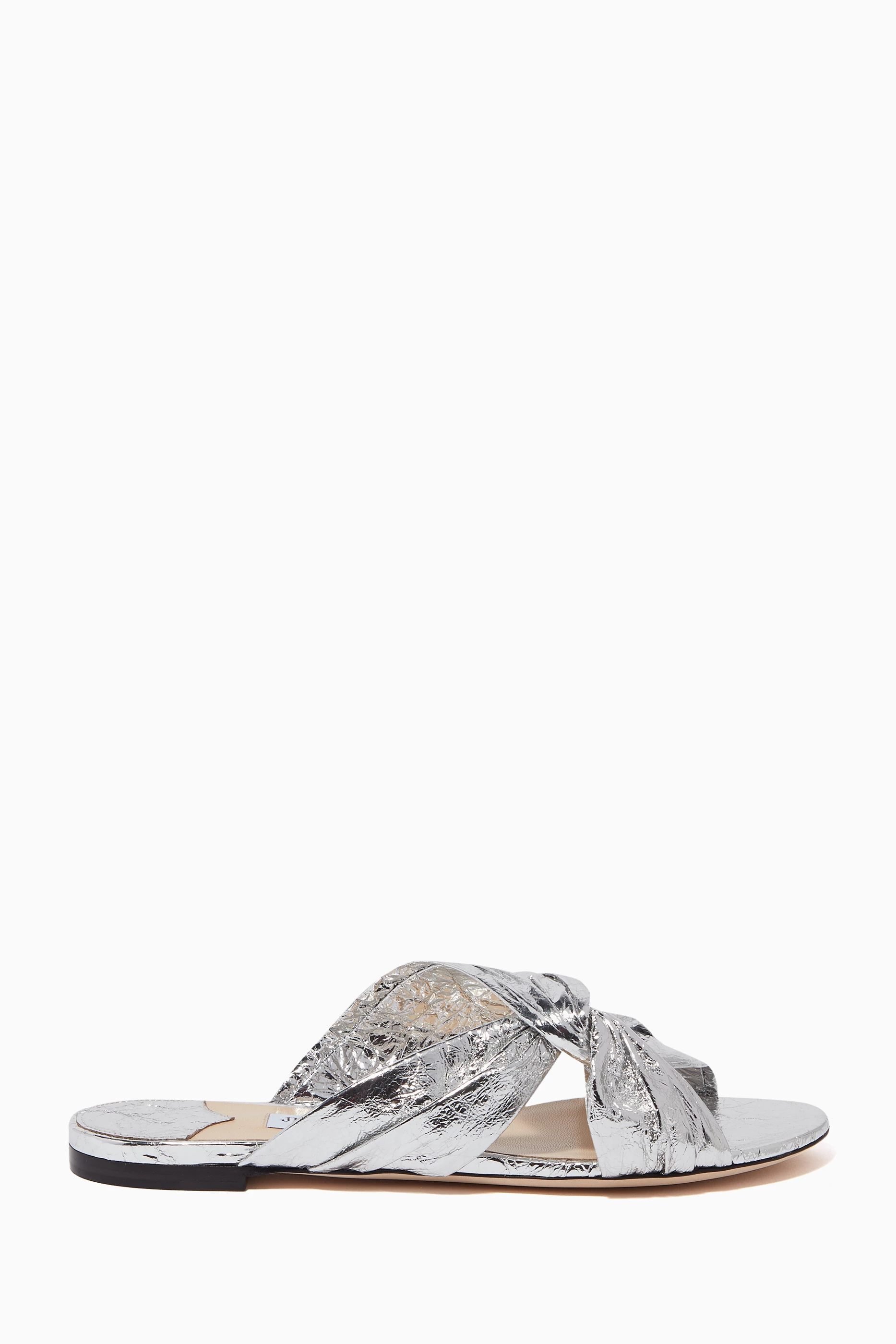 Buy Jimmy Choo Silver Silver Lela Leather Flat Sandals for Women