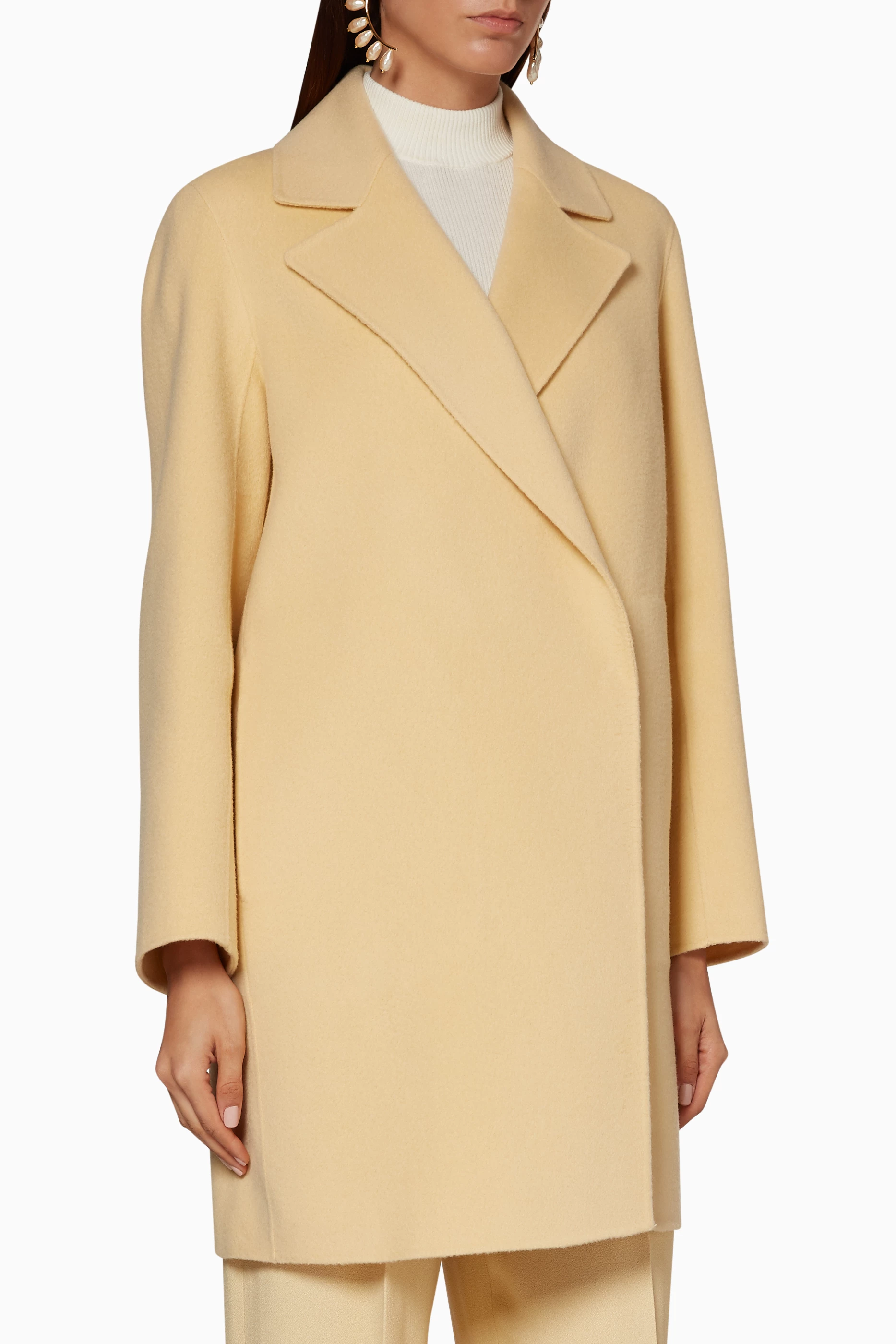 Buy Neutral Pale Straw Yellow Wool Cashmere Boy Coat for Women in UAE Ounass