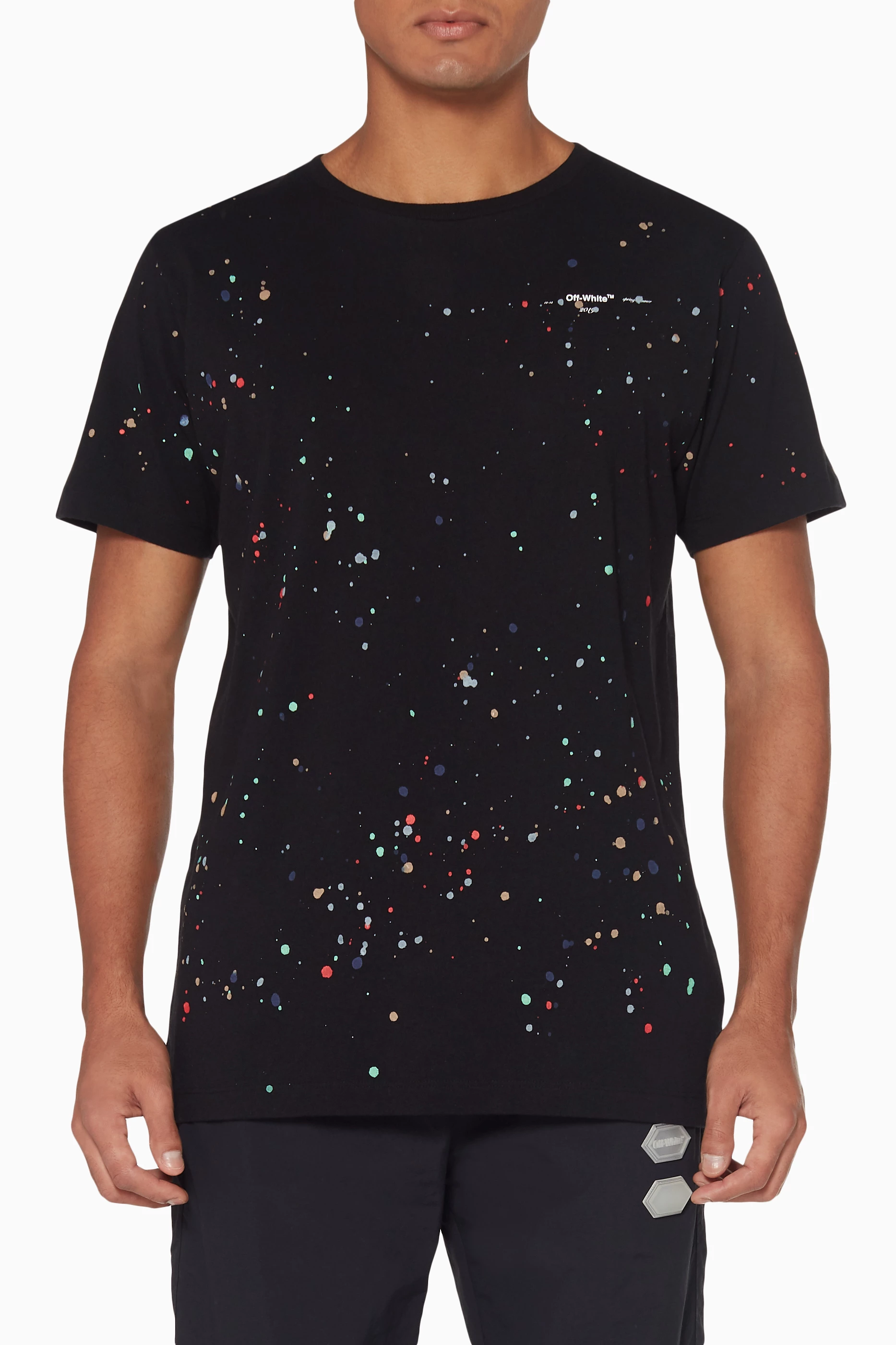 Off white paint splatter t on sale shirt