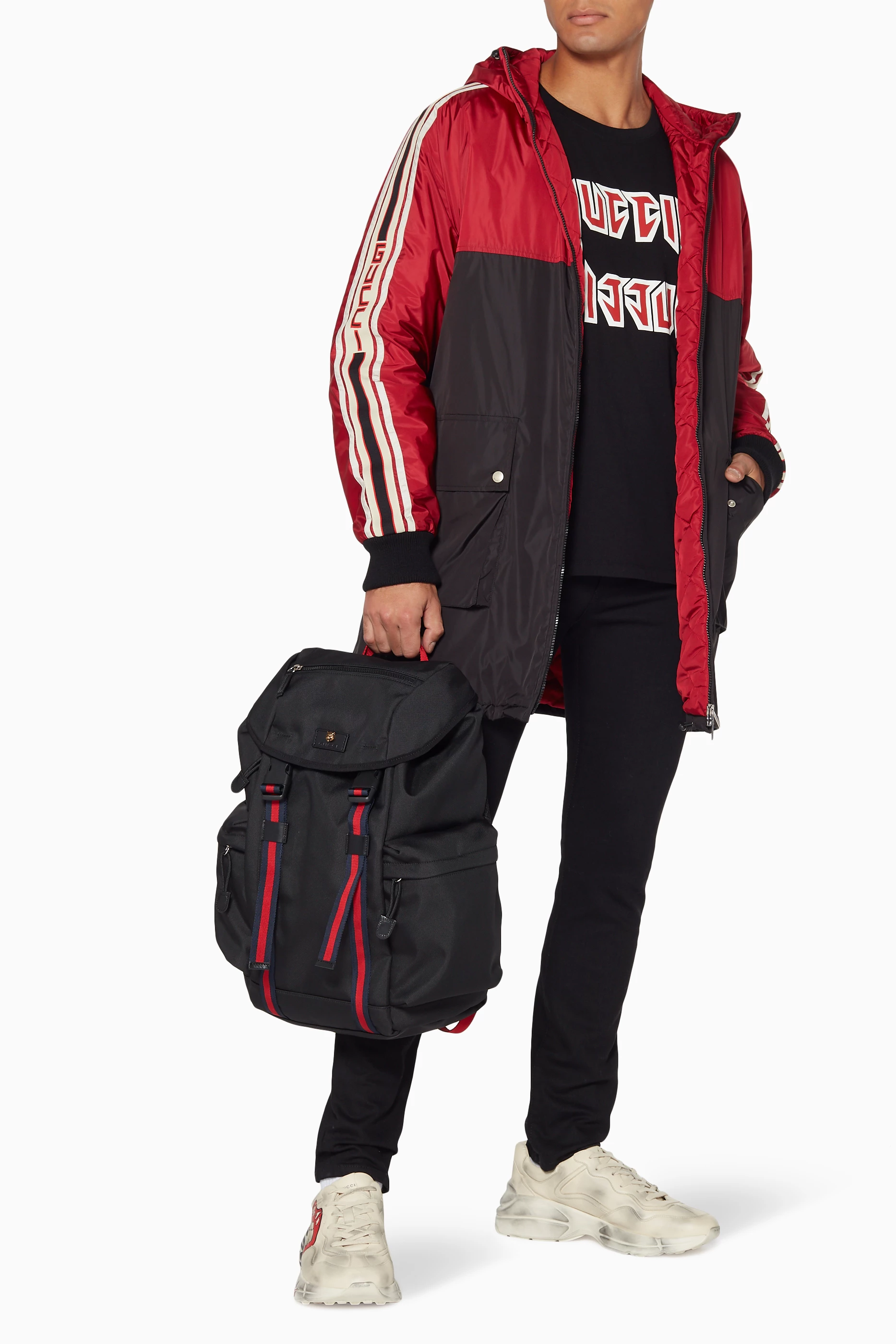 Nylon coat with gucci stripe shop