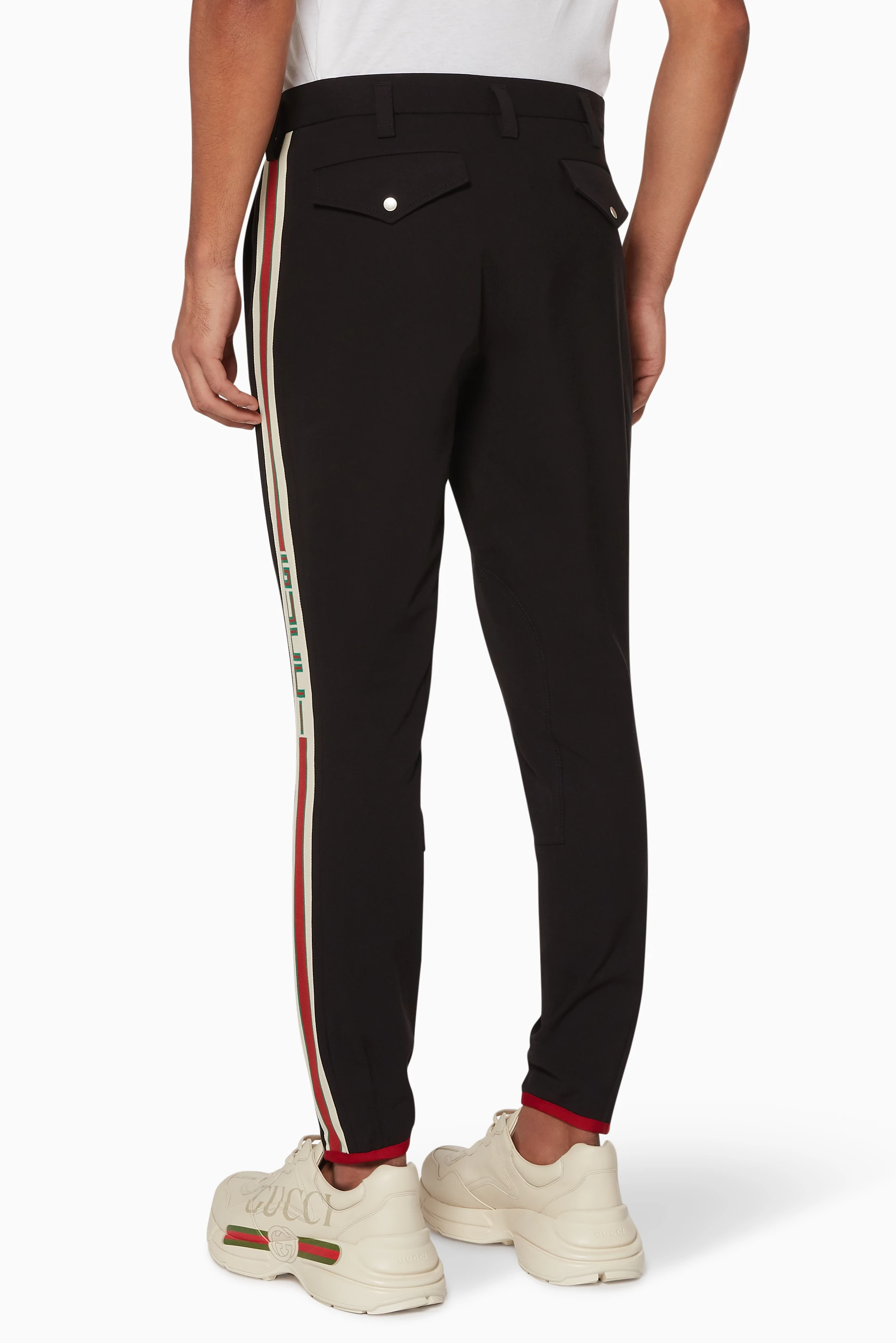 Buy Gucci Black Logo Striped Gabardine Stretch Trousers for Men in UAE Ounass