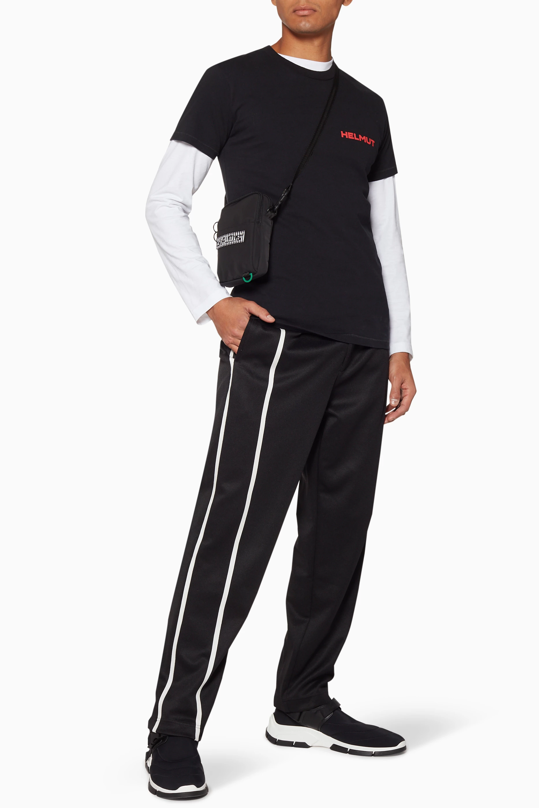 Buy Helmut Lang Black Black White Stripe Detail Track Pants for