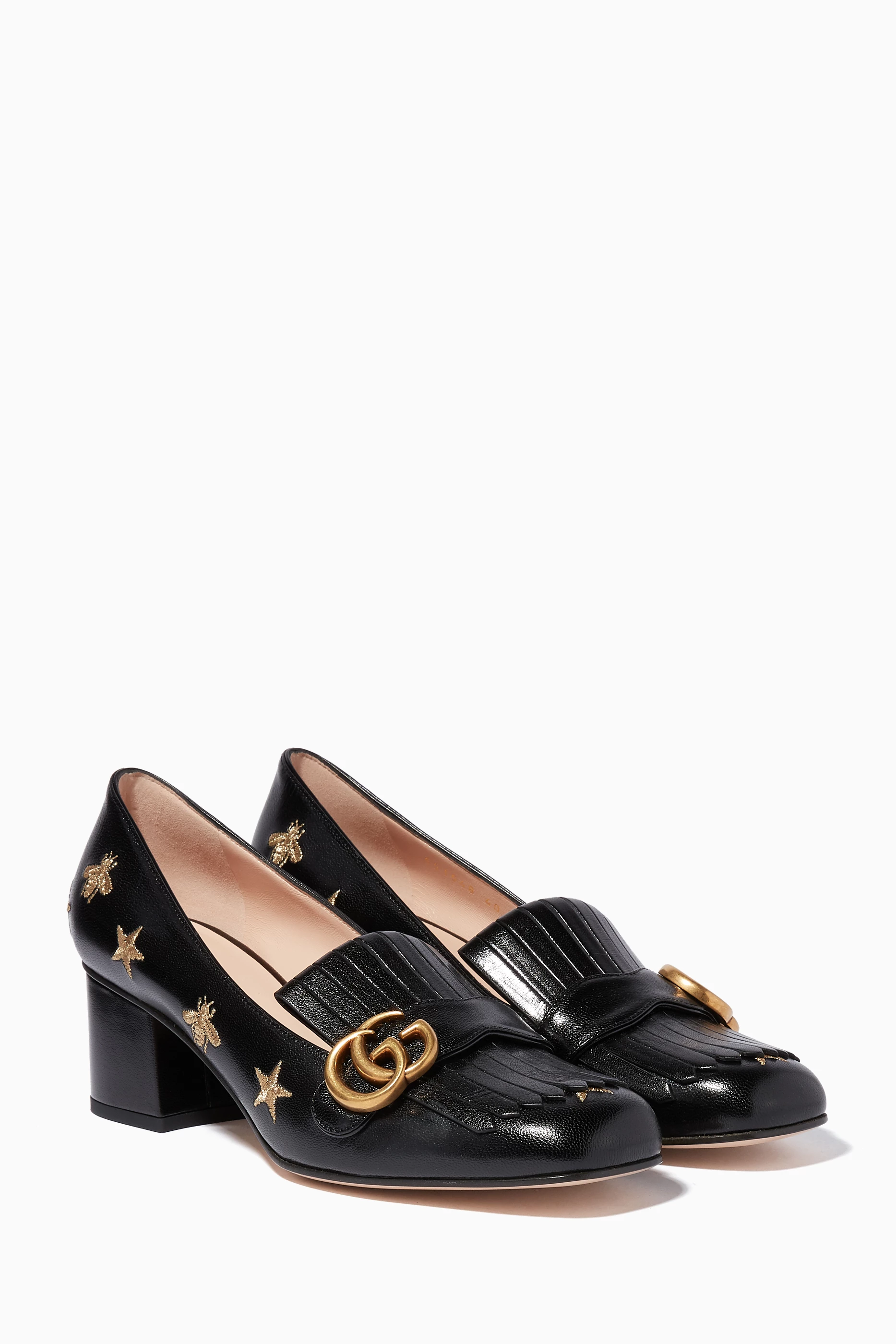 Buy Gucci Black Black Marmont Embroidered Mid Heel Pumps for Women