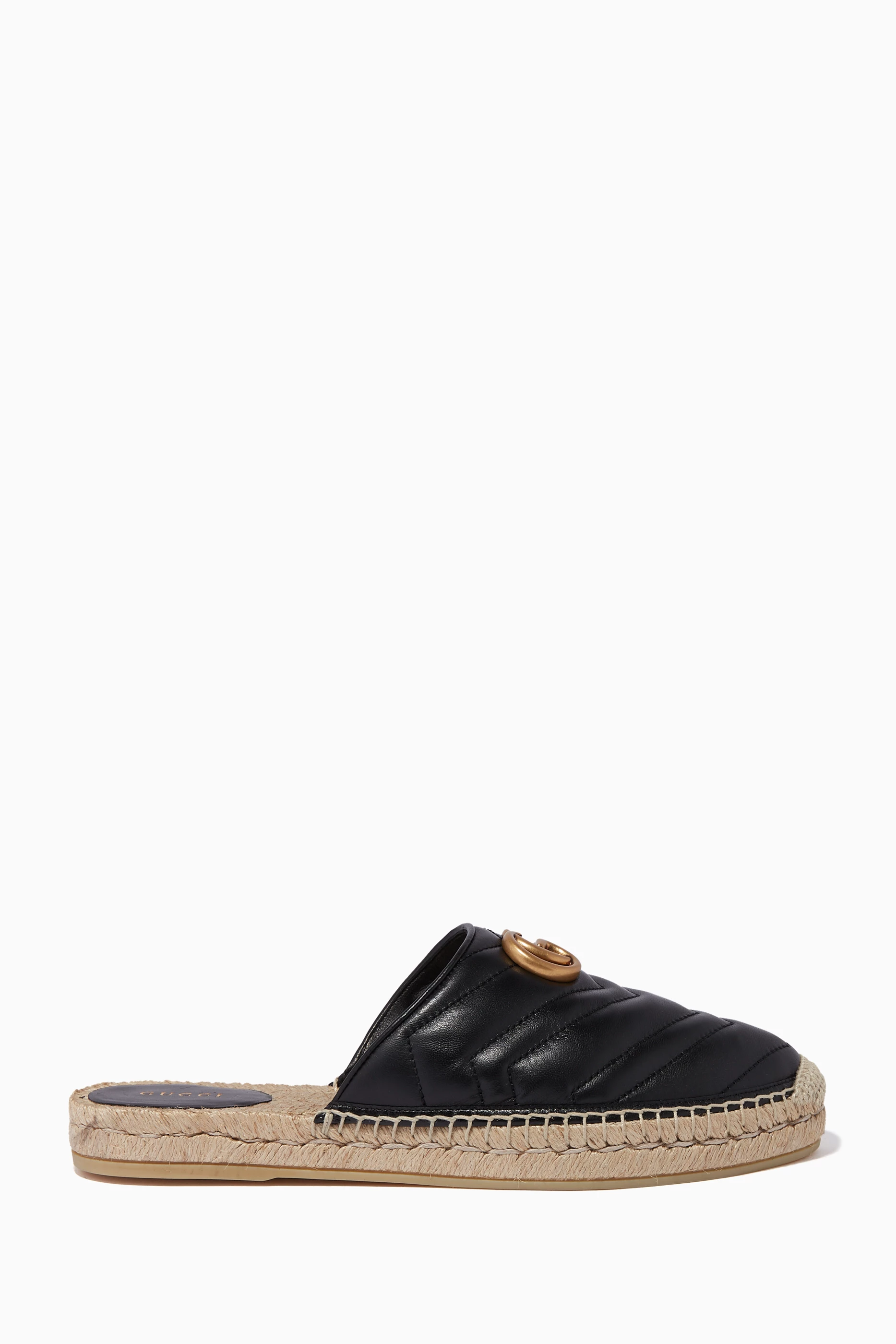 Buy Gucci Black Black Matelass Leather Espadrille Slides for