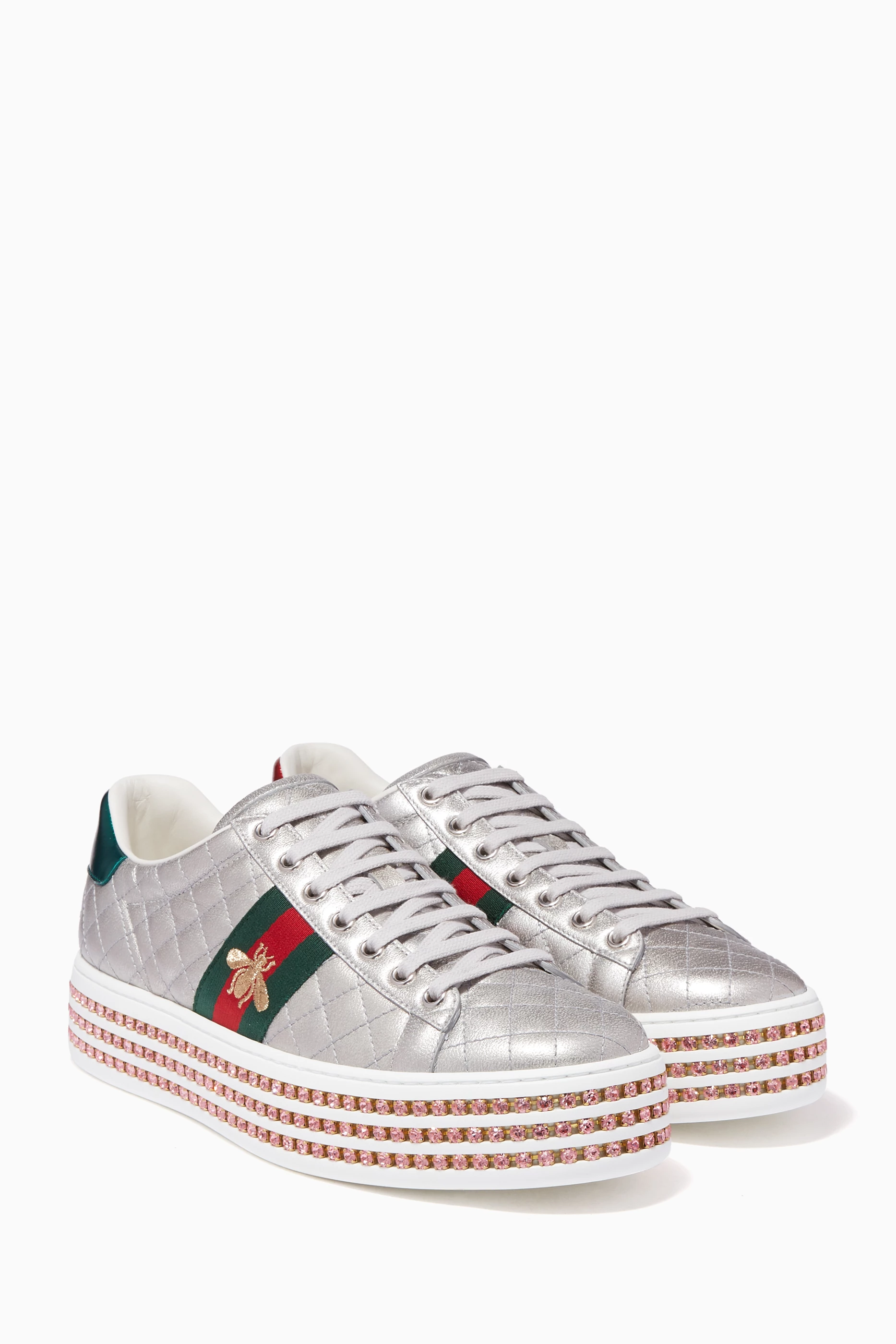 Buy Gucci Silver Silver Ace Crystal Sneakers for Women in UAE Ounass