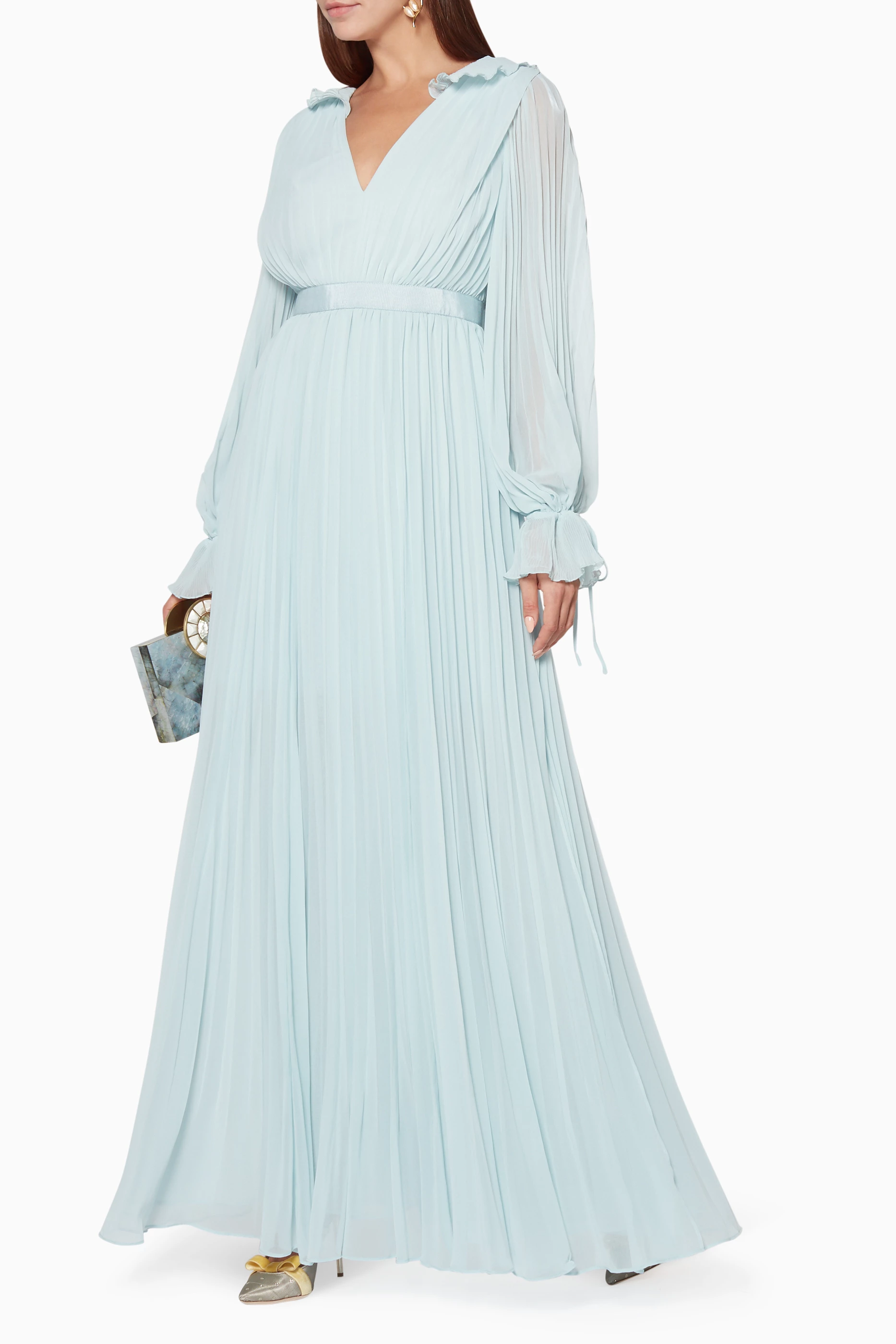 Buy Self Portrait Blue Light Blue Chiffon Maxi Dress for Women in