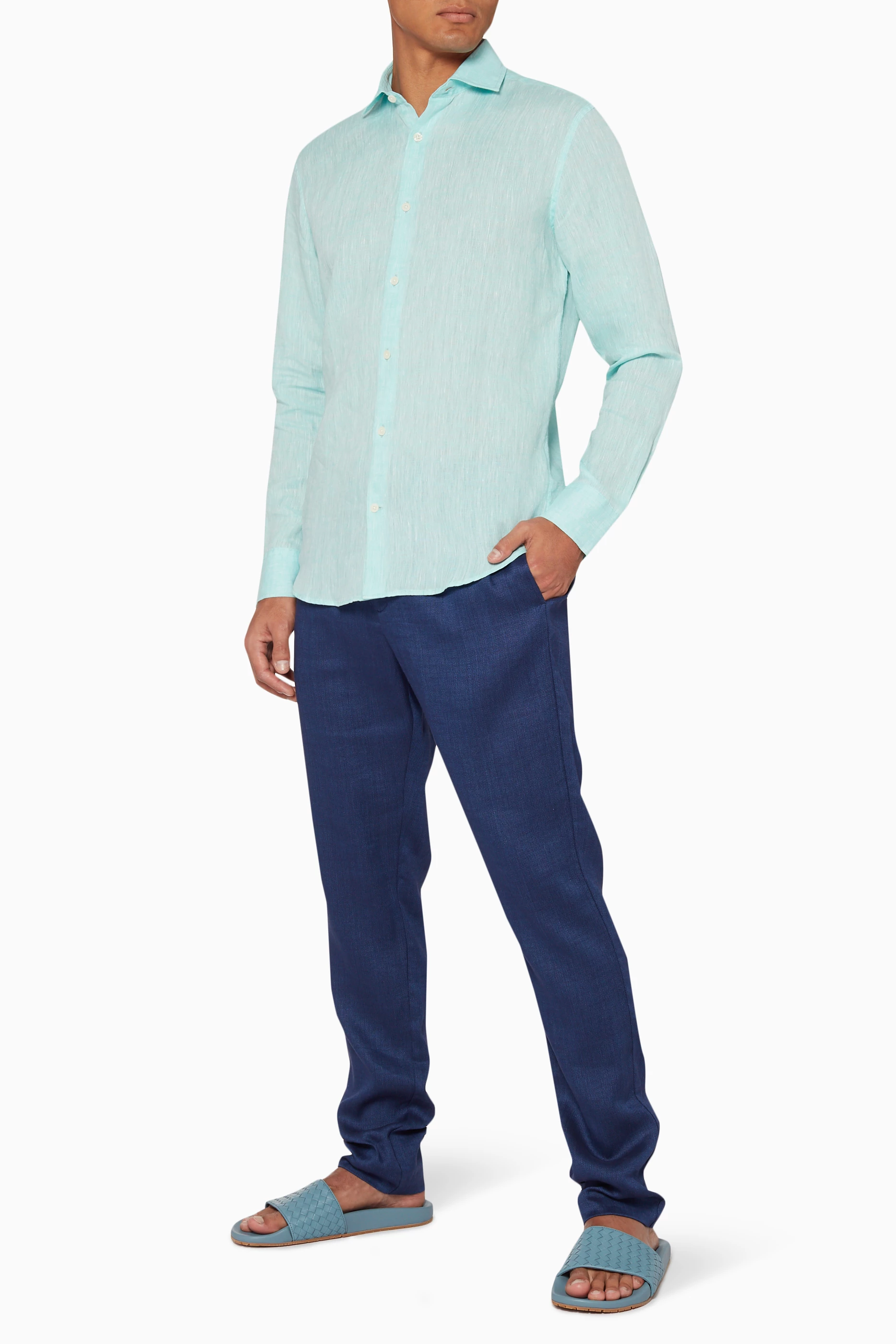Buy Frescobol Carioca Green Mint Green Regular Fit Linen Shirt for