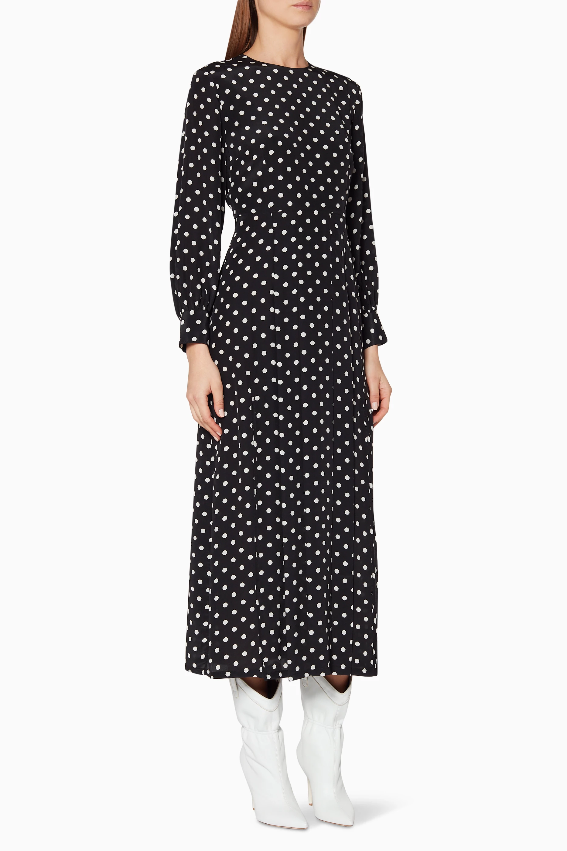 Buy RIXO Black Black White Emma Tea Dress for Women in UAE Ounass