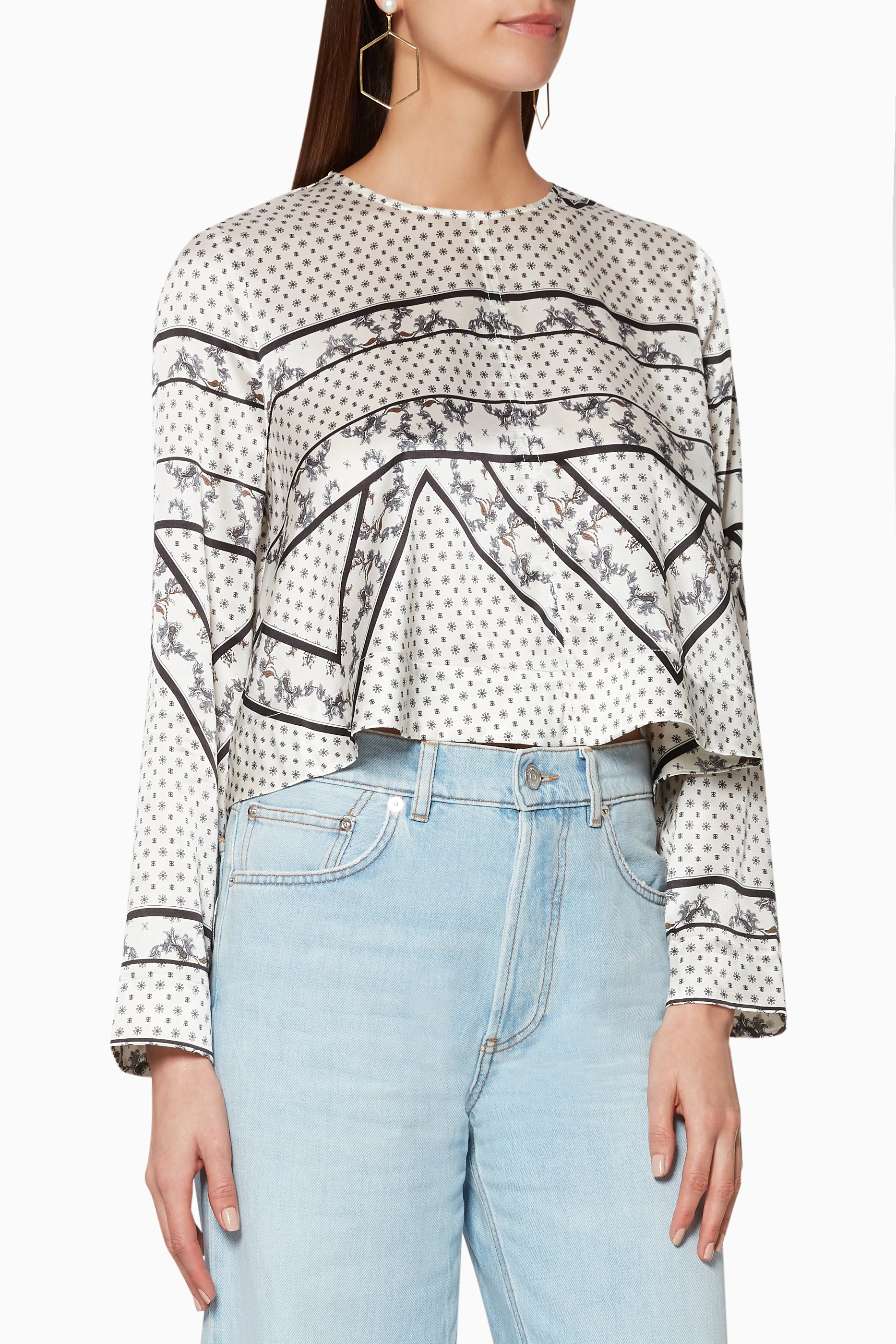 Buy Ganni Black Black White Printed Blakely Blouse for Women in