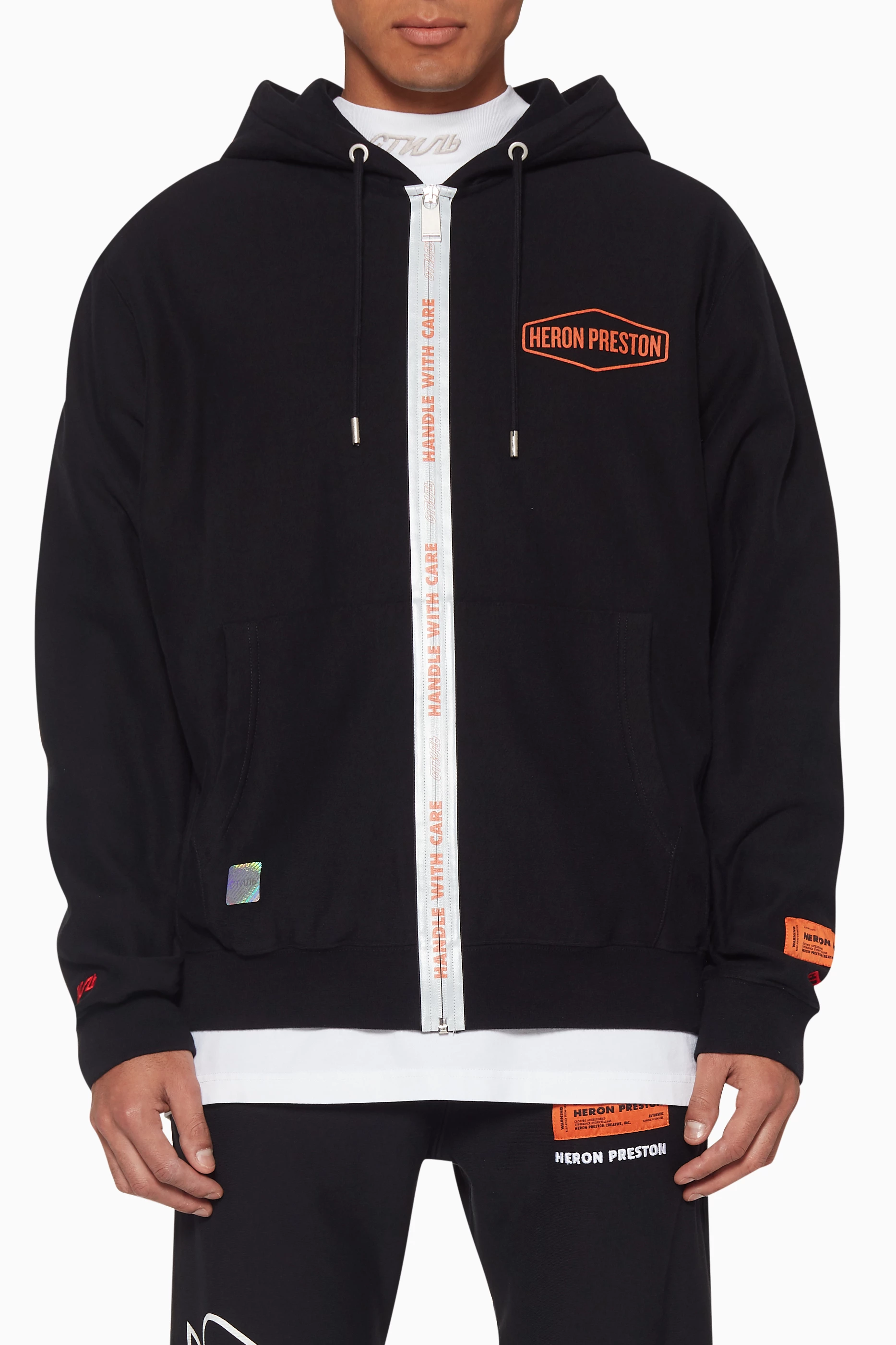 Buy Heron Preston Black Handle Zip Hooded Sweatshirt for Men in