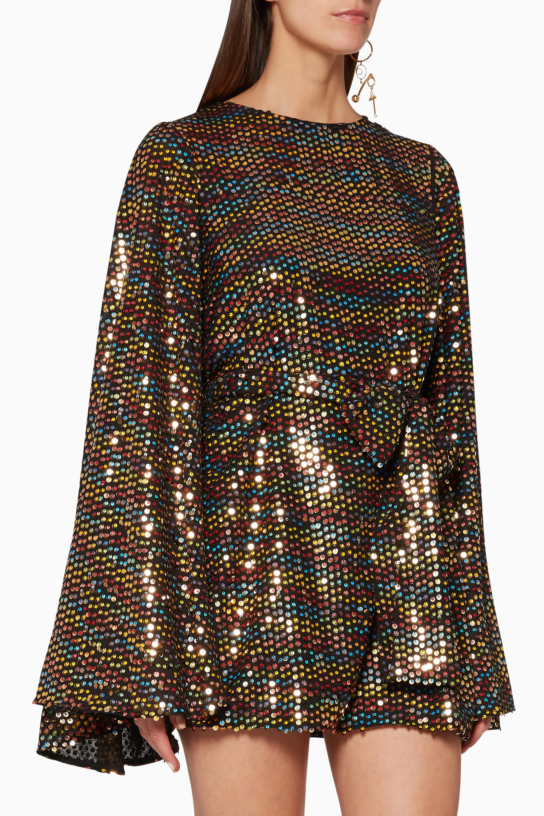 Buy Caroline Constas Black Anya Rainbow Sequin Mini Dress for