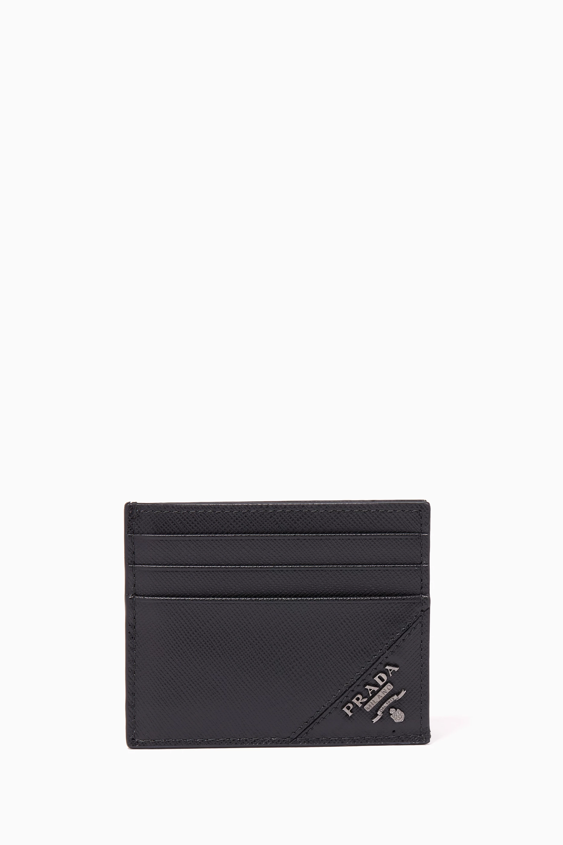 Saffiano Leather Card Holder in Black - Prada