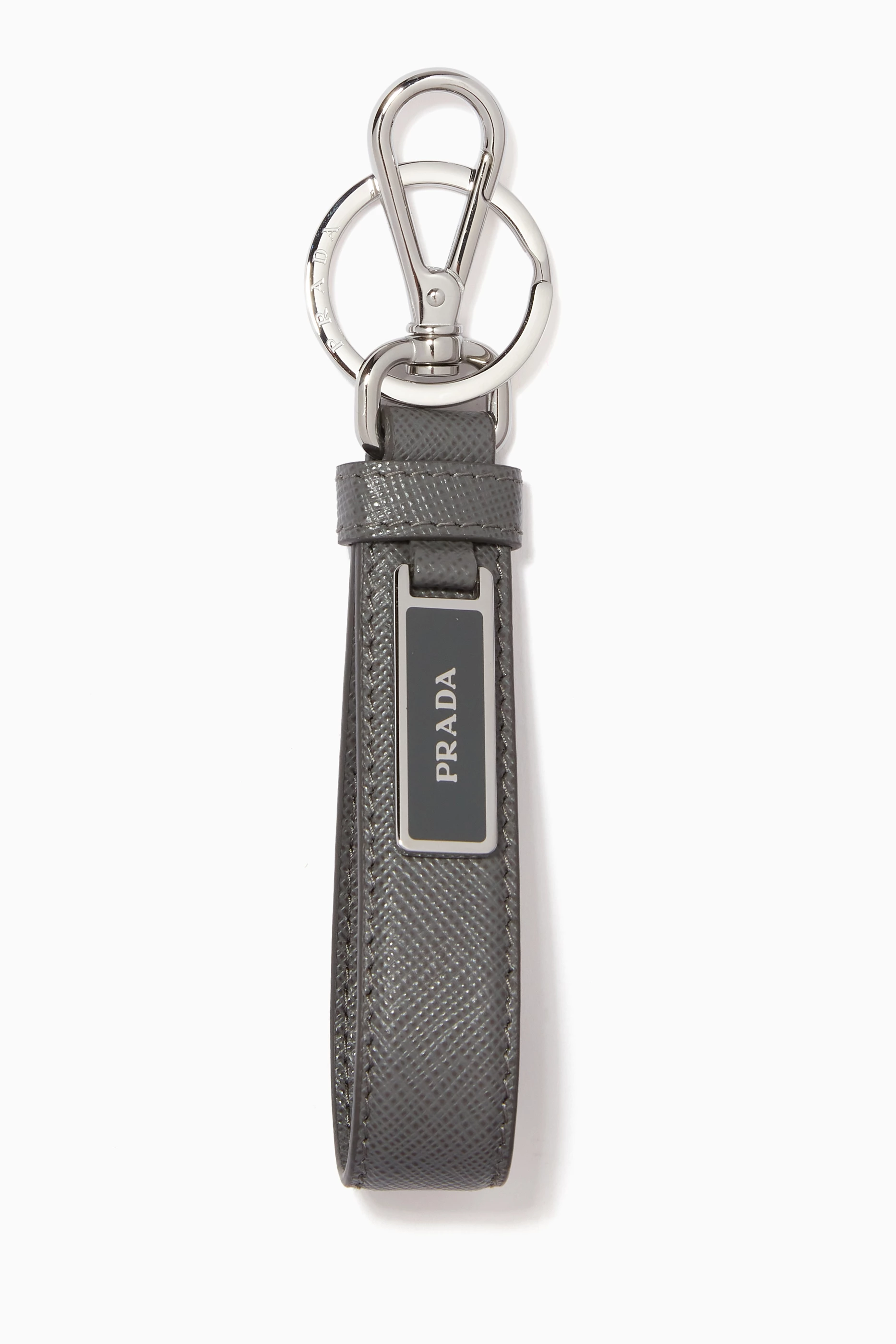 Buy Prada Grey Logo Key Ring in Saffiano Leather for Men in UAE